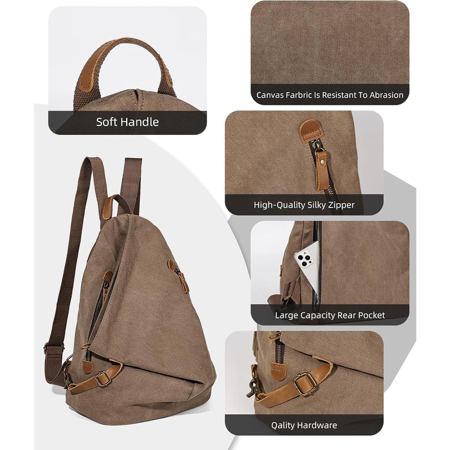 Mochila Vintage KL928 de Lona Marrón - Casual Grande 38x17x33cm