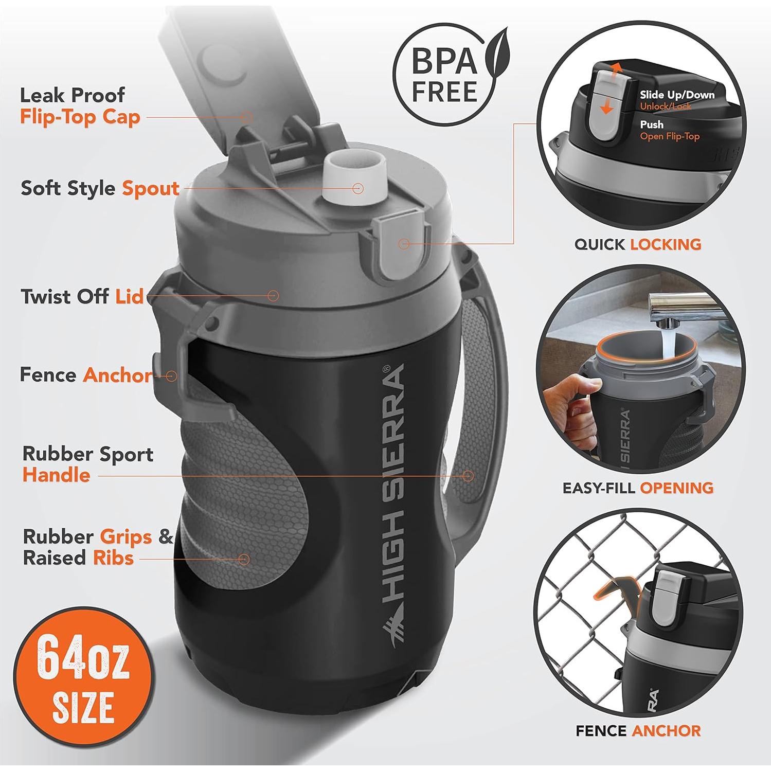 Botella de Agua Aislada High Sierra 1.89L Doble Pared Flip-Top