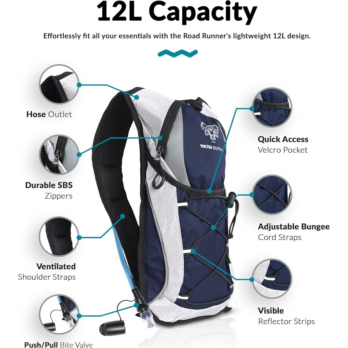 Mochila de Hidratación Water Buffalo 12L con Bolsa de 2L Azul