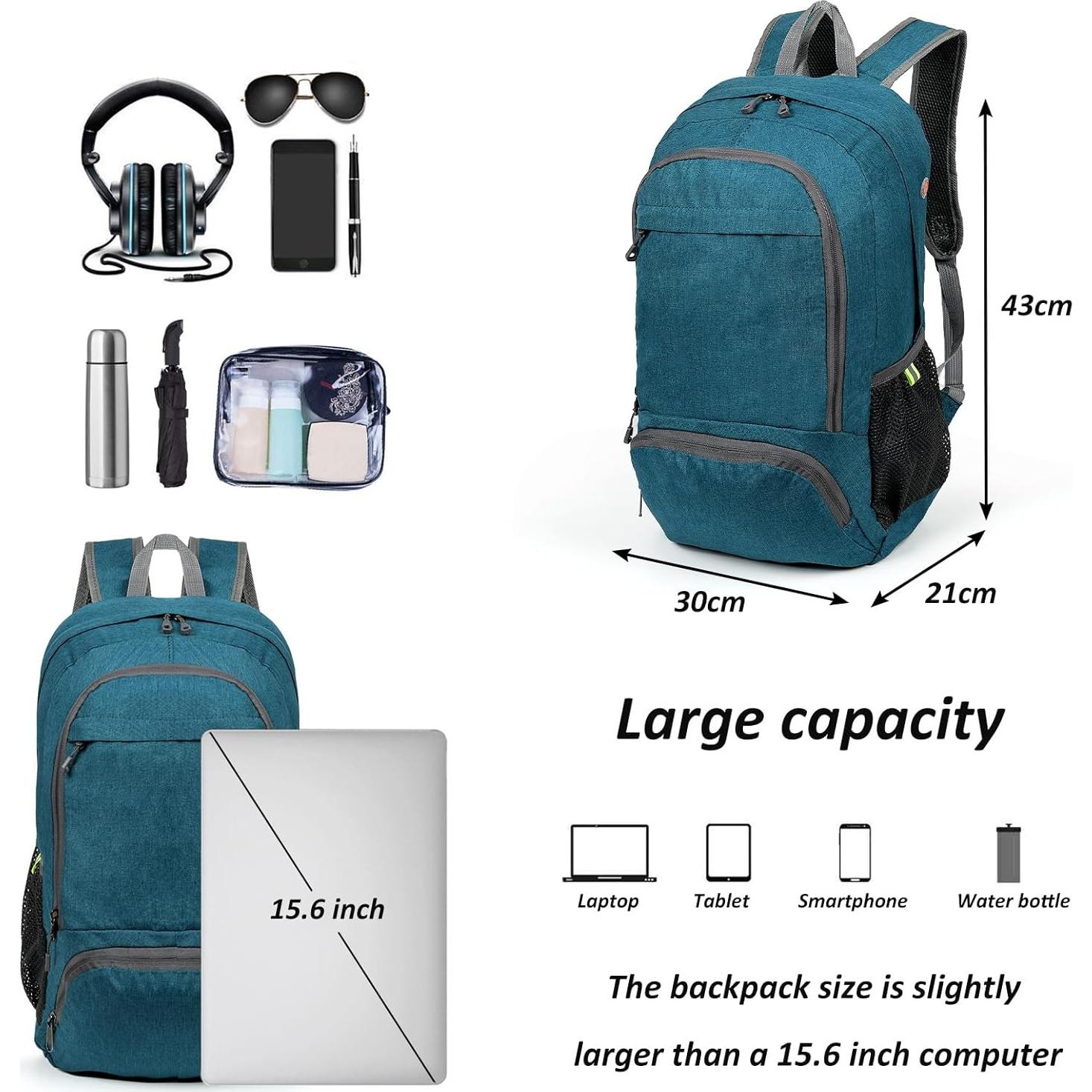 Mochila de Senderismo Ultraligera TANTOMI 25L Plegable Azul