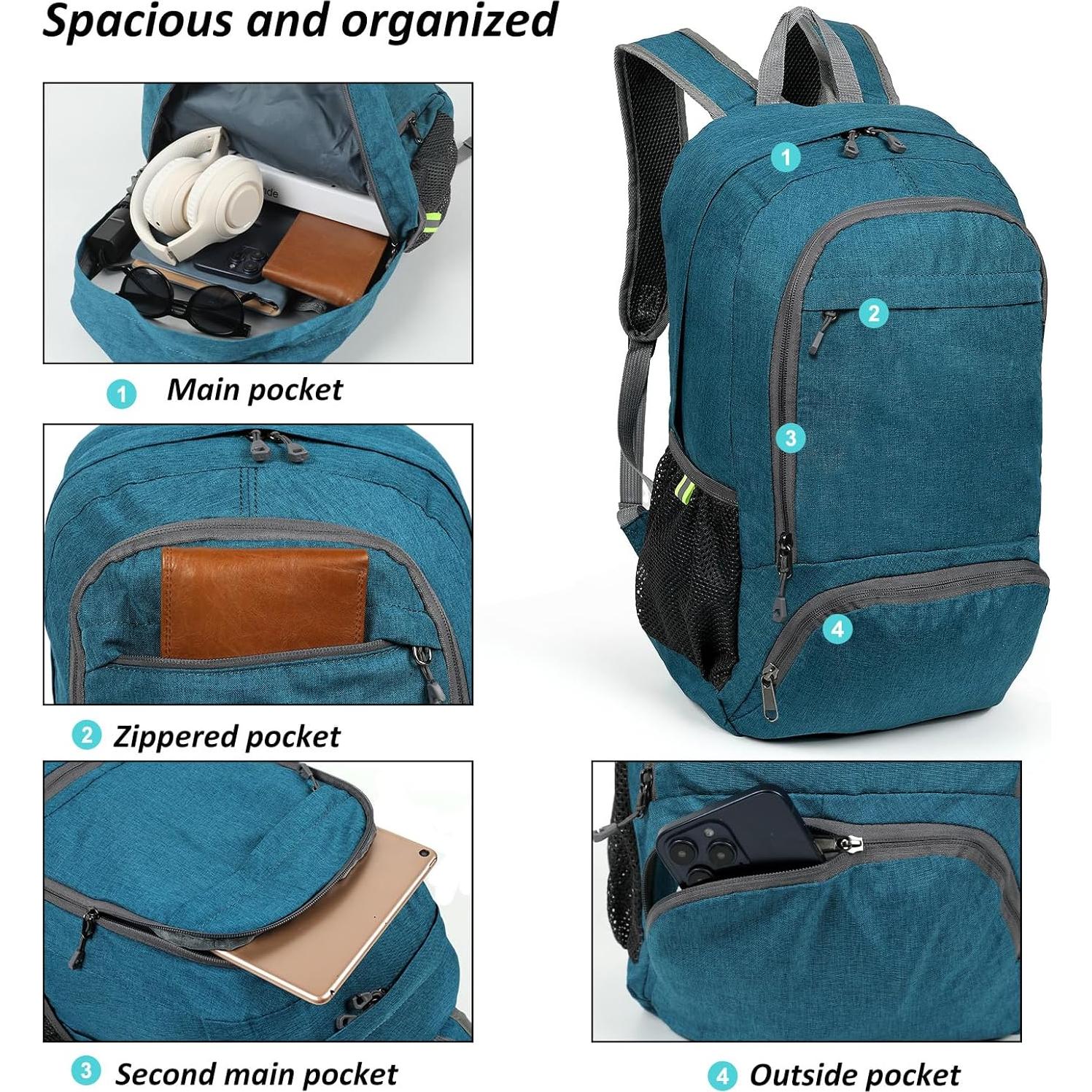 Mochila de Senderismo Ultraligera TANTOMI 25L Plegable Azul