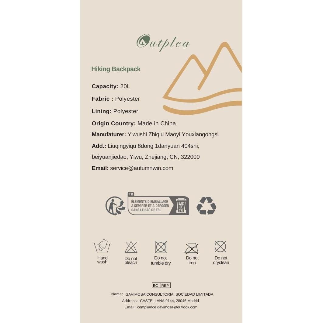 Mochila de Senderismo 20L Outplea Impermeable para Mujeres