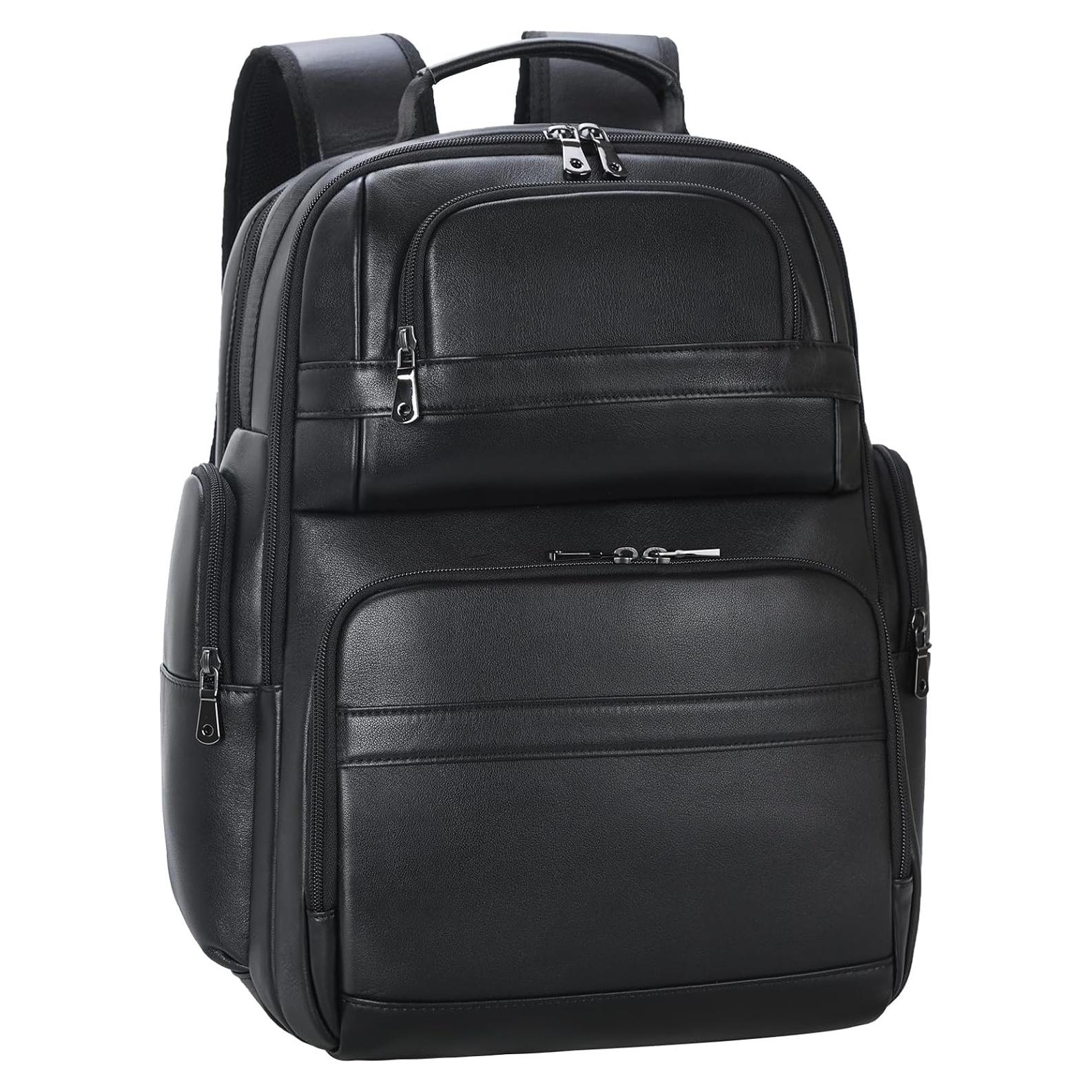 Mochila de Cuero TIDING para Laptop 15.6" Negra Gran Capacidad