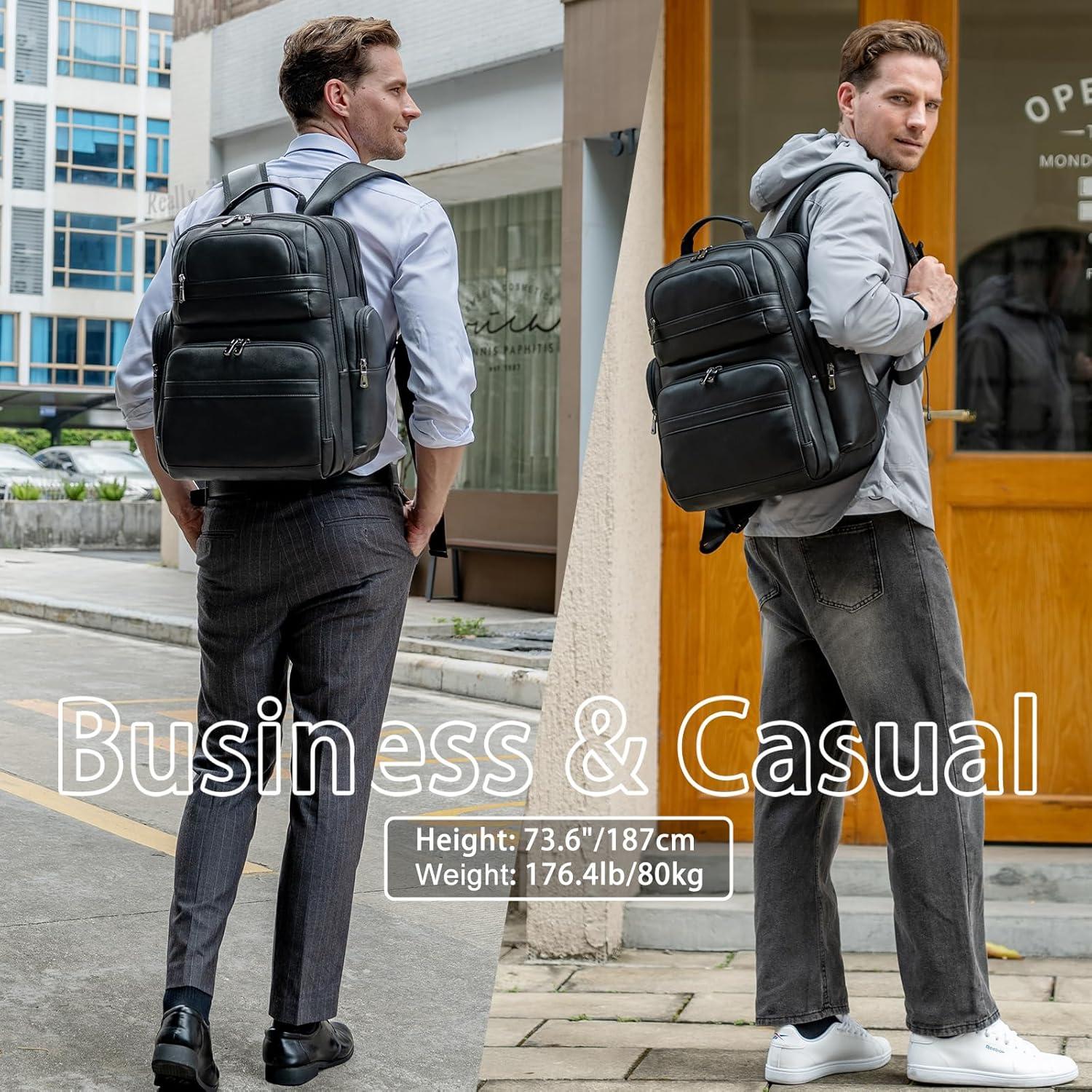 Mochila de Cuero TIDING para Laptop 15.6" Negra Gran Capacidad