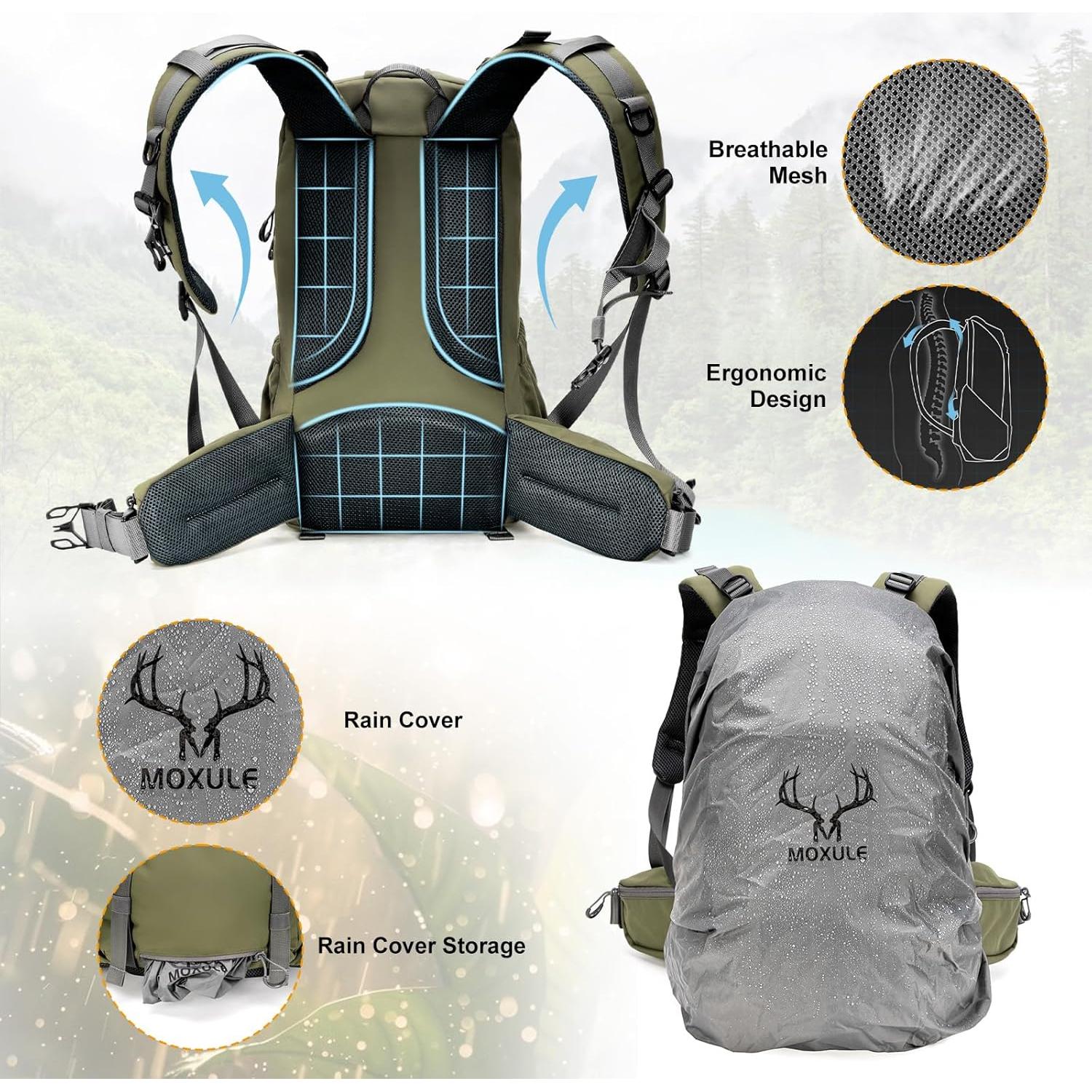 Mochila de Caza Impermeable MOXULE 25L Verde con Funda