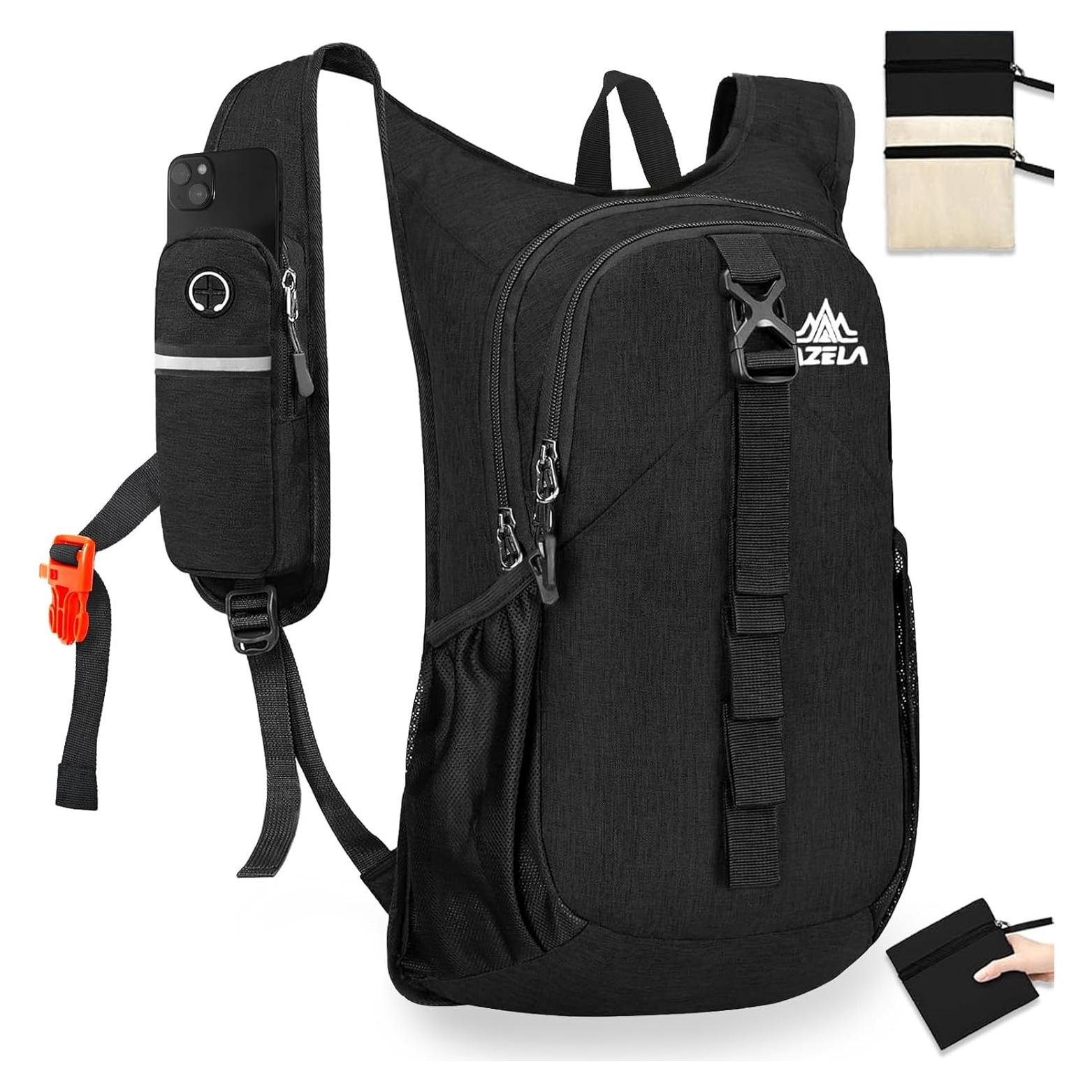 Mochila de Senderismo Plegable 15L Unisex Negra - Ultraligera