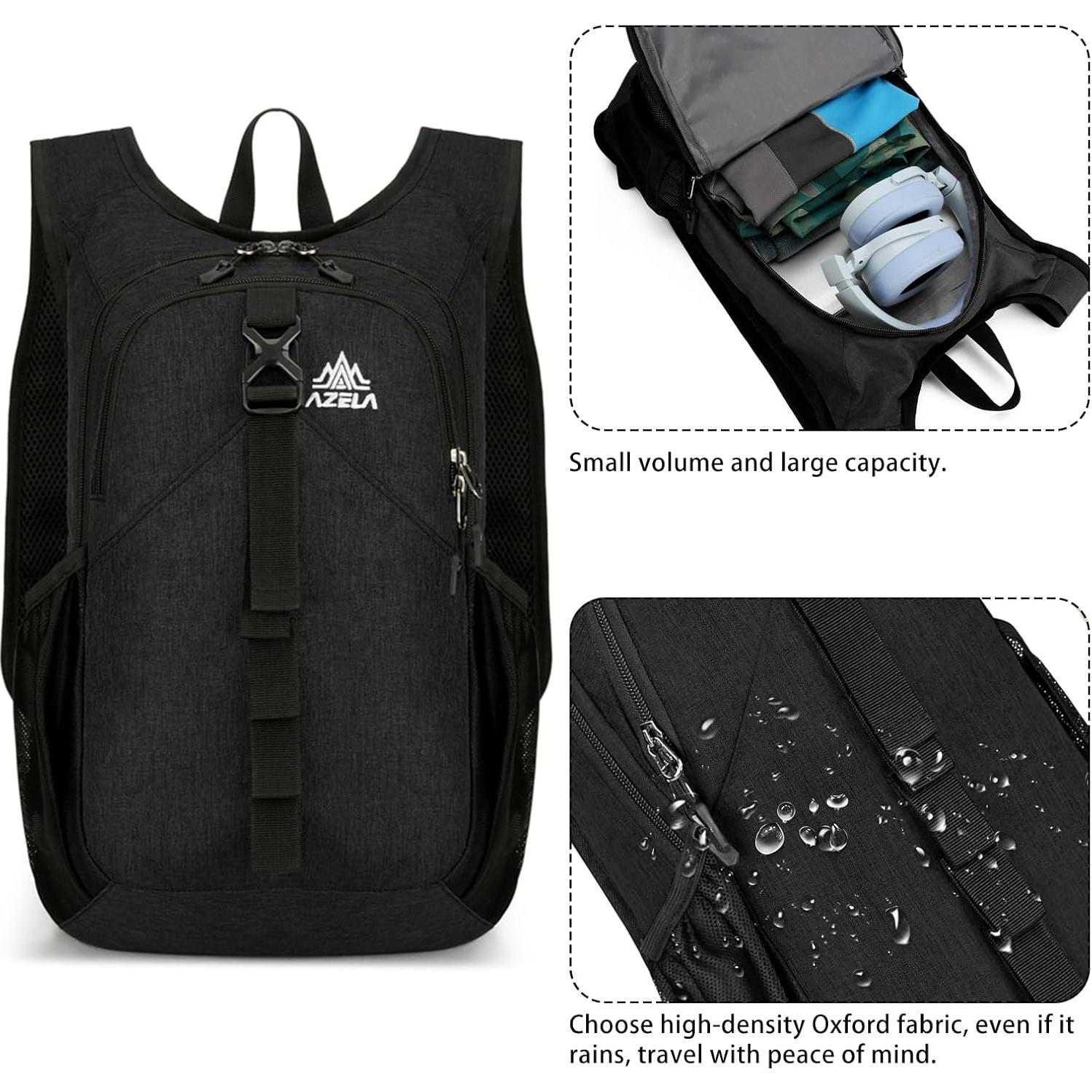 Mochila de Senderismo Plegable 15L Unisex Negra - Ultraligera
