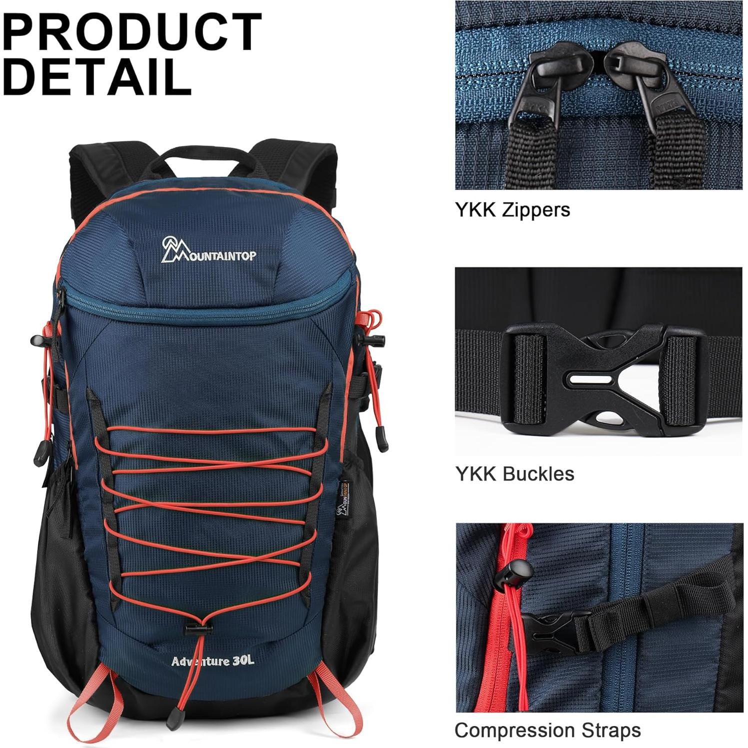 Mochila de Senderismo MOUNTAINTOP 30L Ligera y Ergonómica