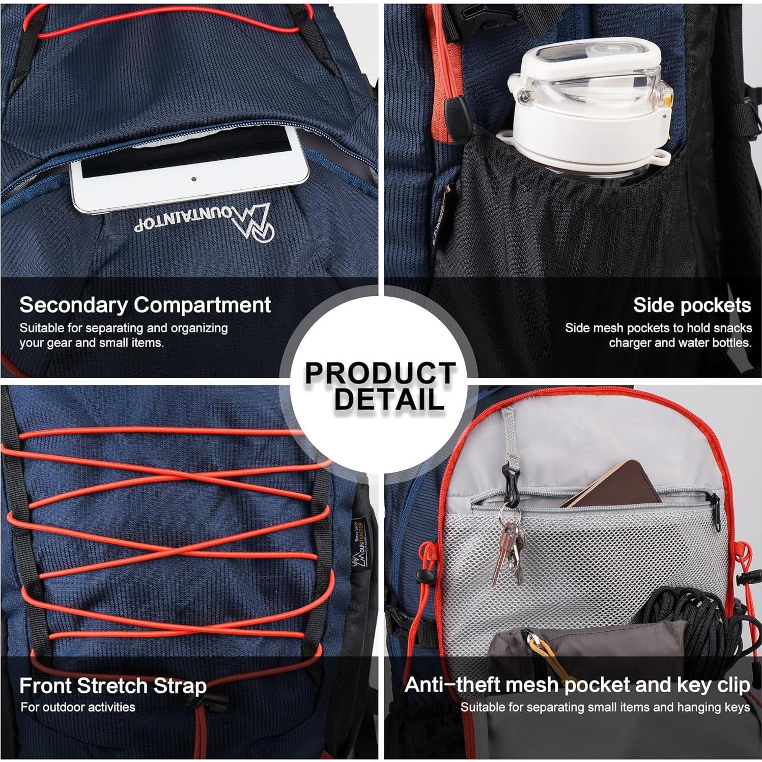 Mochila de Senderismo MOUNTAINTOP 30L Ligera y Ergonómica