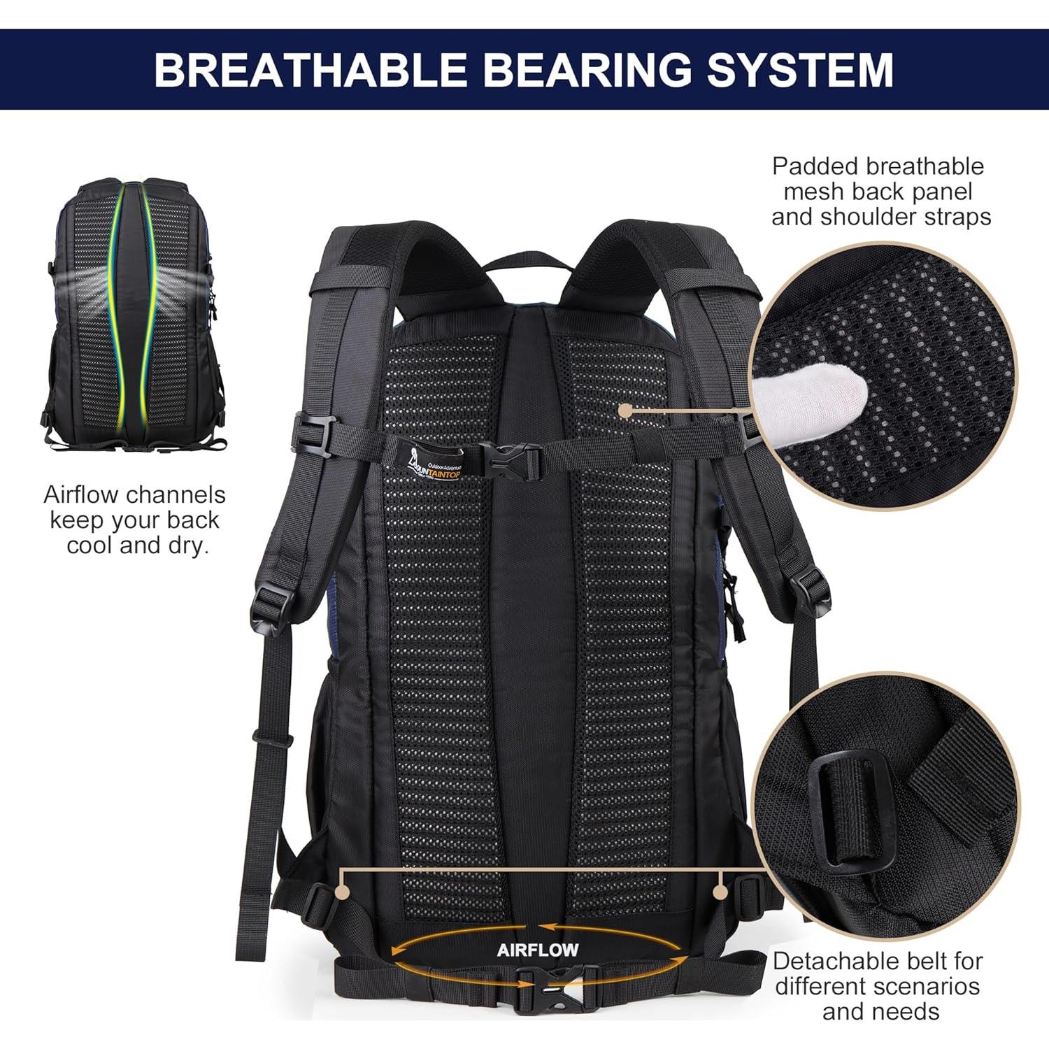 Mochila de Senderismo MOUNTAINTOP 30L Ligera y Ergonómica