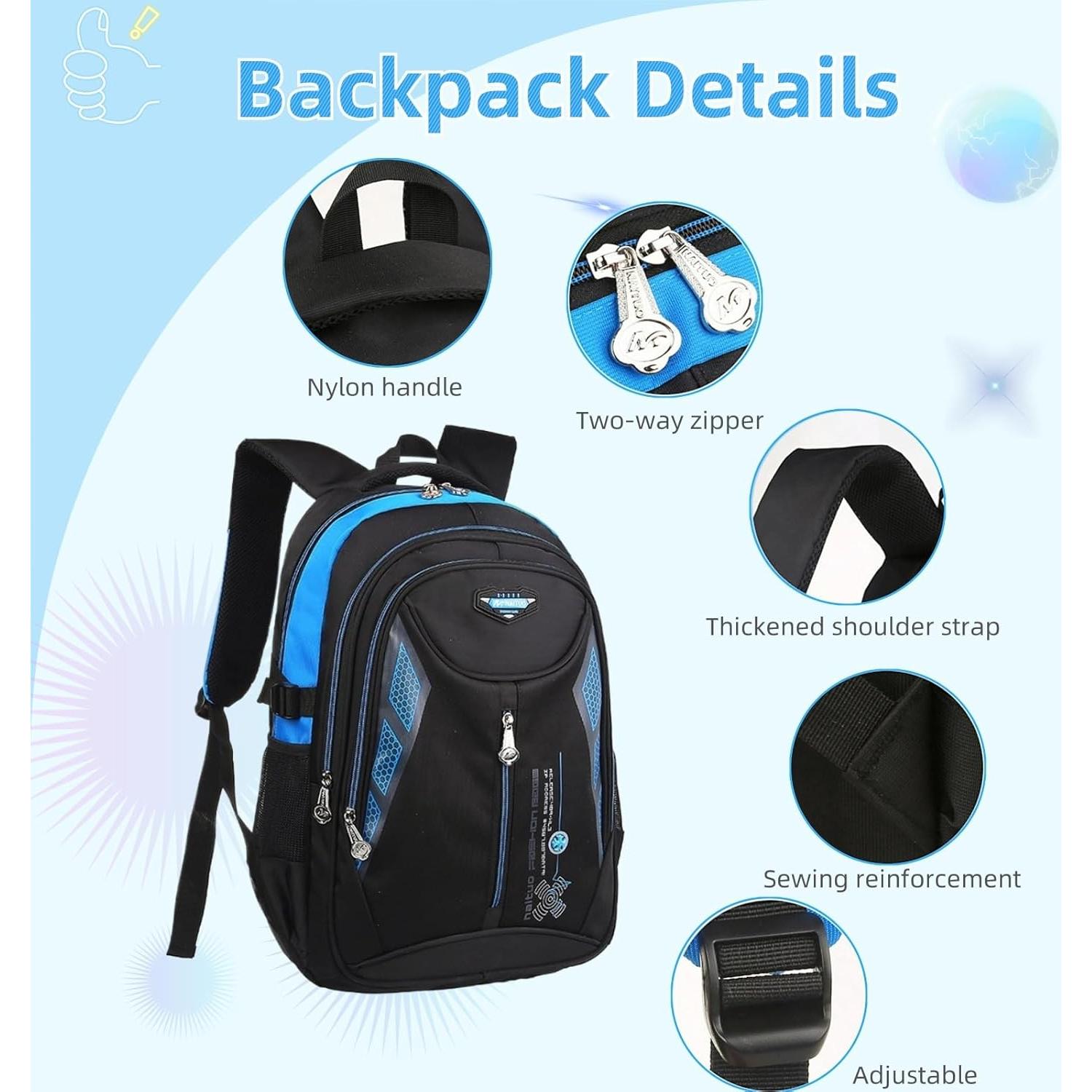 Mochila Escolar Impermeable Nylon Azul 46.2x30x14 cm