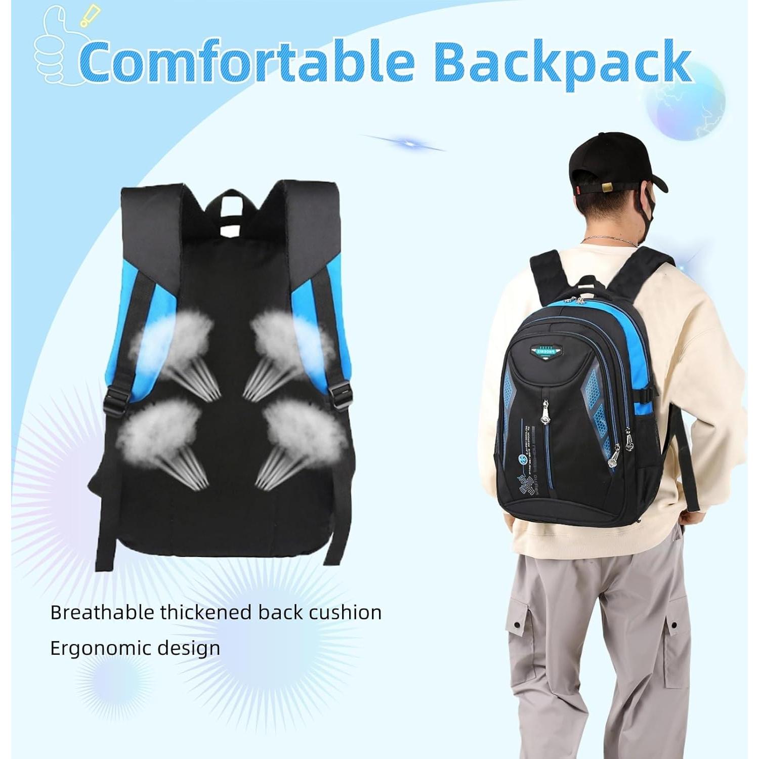 Mochila Escolar Impermeable Nylon Azul 46.2x30x14 cm