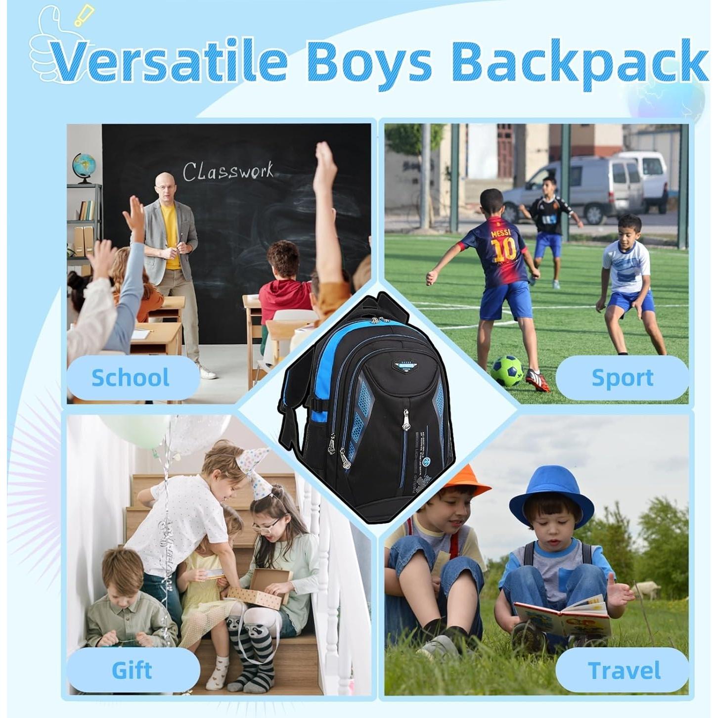 Mochila Escolar Impermeable Nylon Azul 46.2x30x14 cm