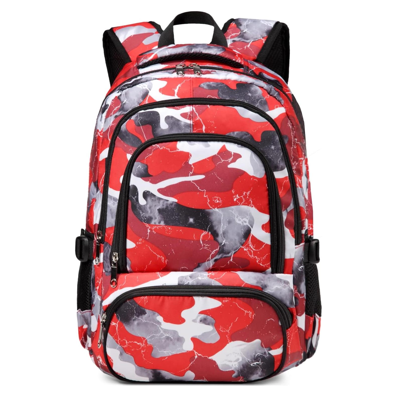 Mochila Escolar BLUEFAIRY 17" para Niños y Niñas Camo Rojo