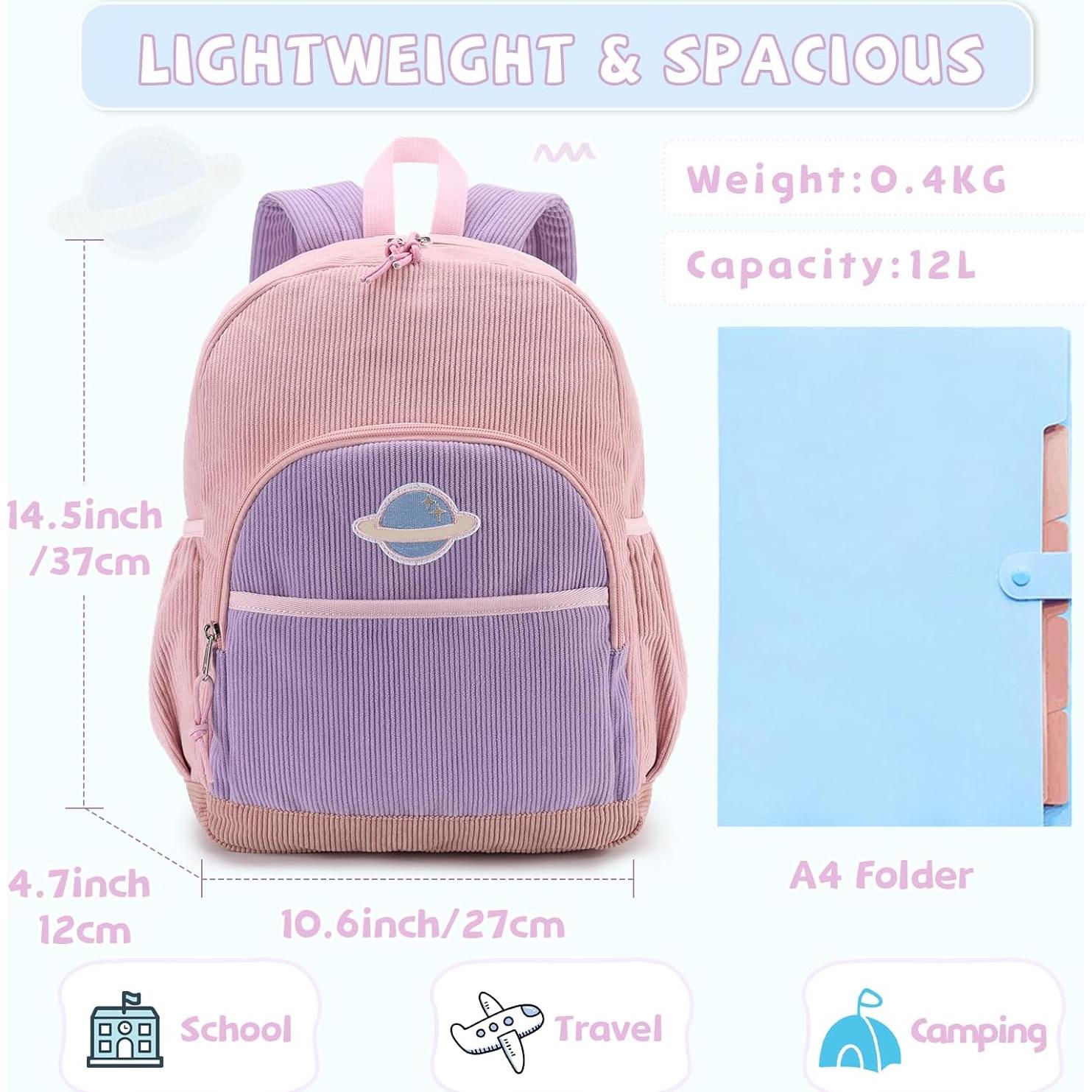 Mochila Escolar Kasqo Rosa Púrpura para Niñas 4-7 Años