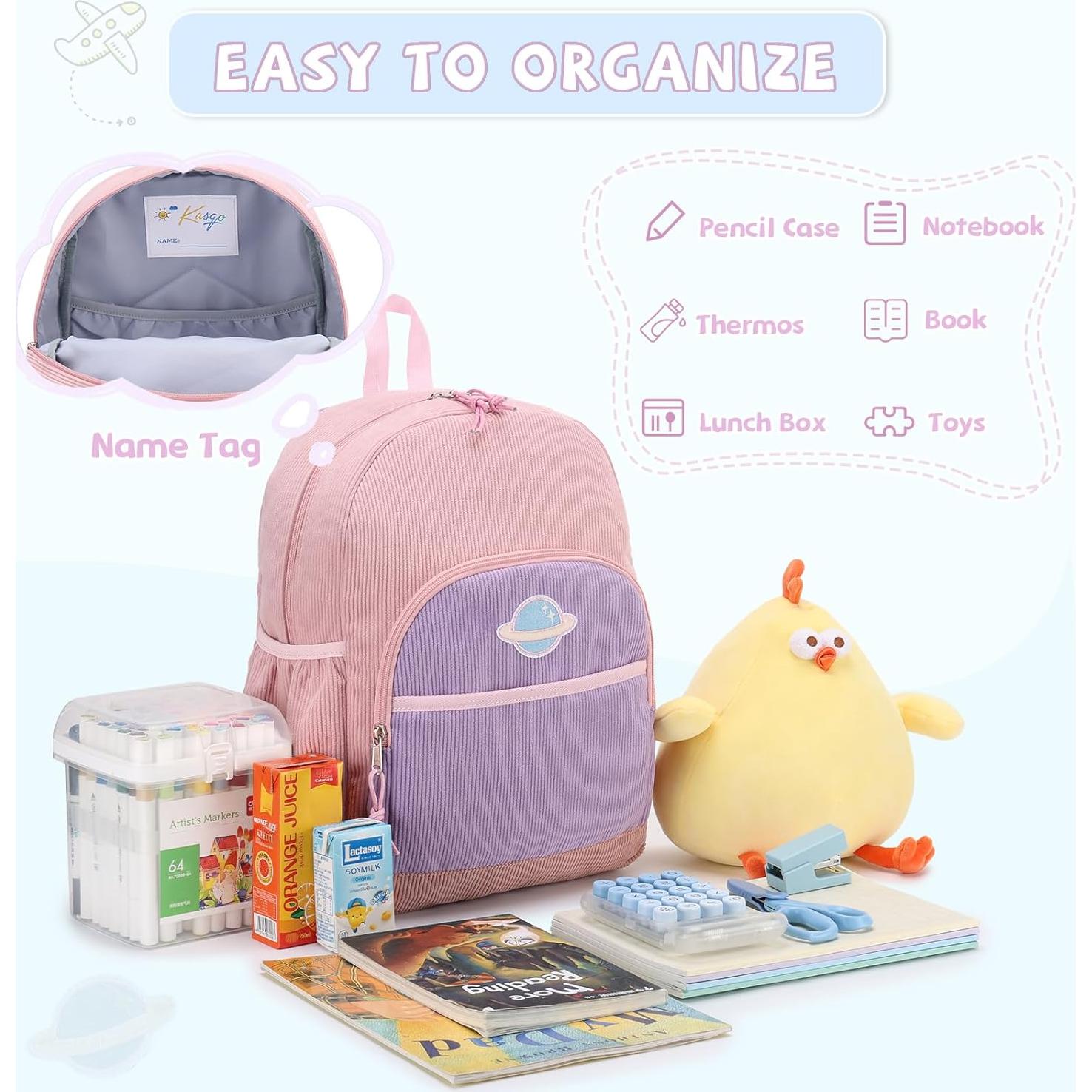 Mochila Escolar Kasqo Rosa Púrpura para Niñas 4-7 Años