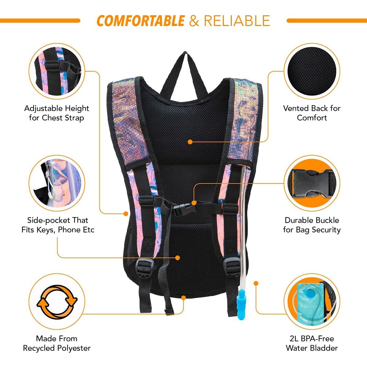 Mochila de Hidratación Equipo de Festival Vibe 2L Oro Rosa Holográfico