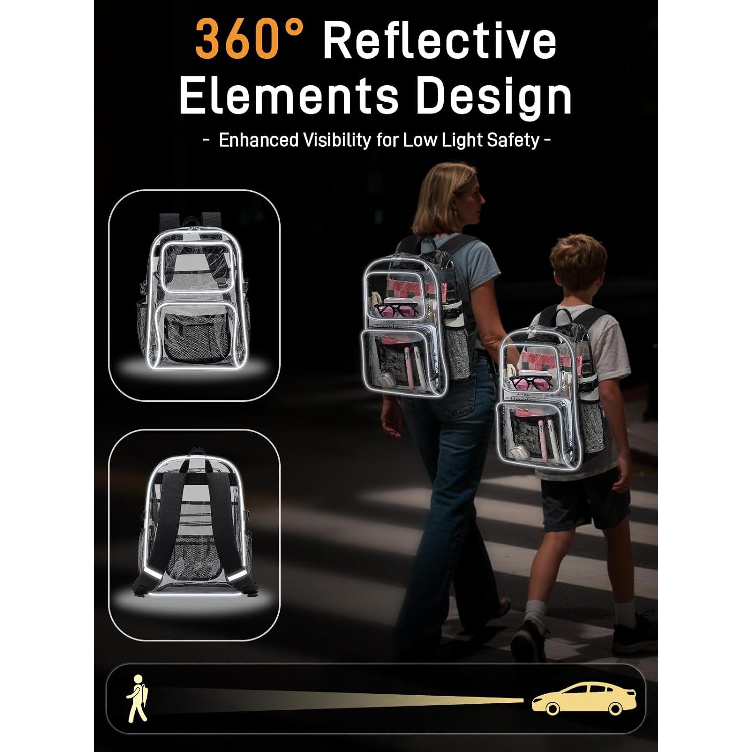 Mochila Transparente Resistente QOECI 22L con Tiras Reflectantes