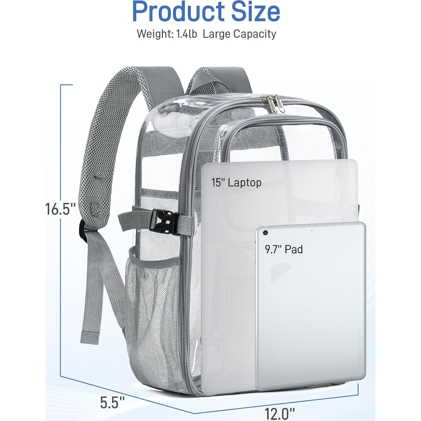 Mochila Transparente Resistente QOECI 22L con Tiras Reflectantes