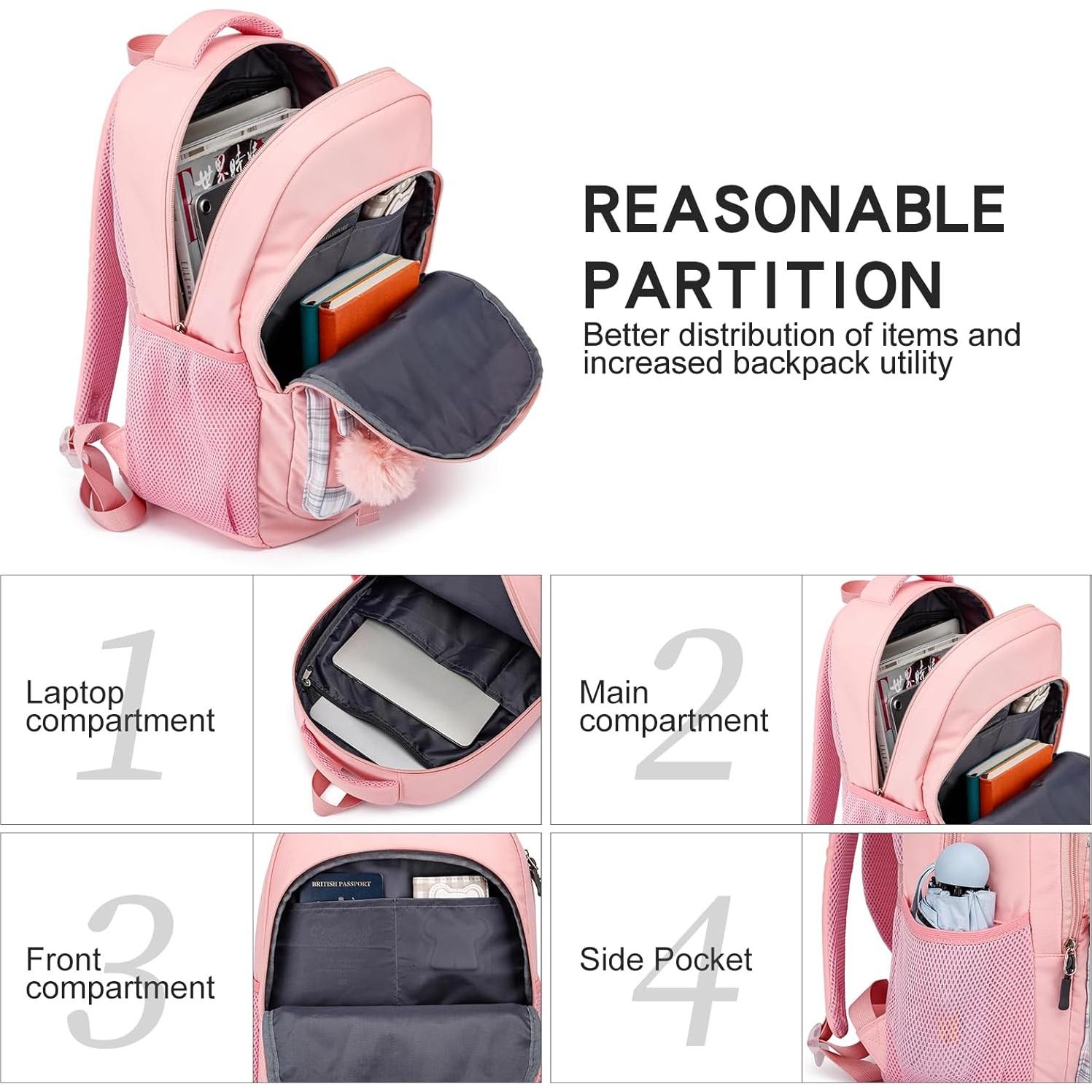 Mochila Escolar Rosa Kuosdaz 30L para Laptop 15.6" Niñas
