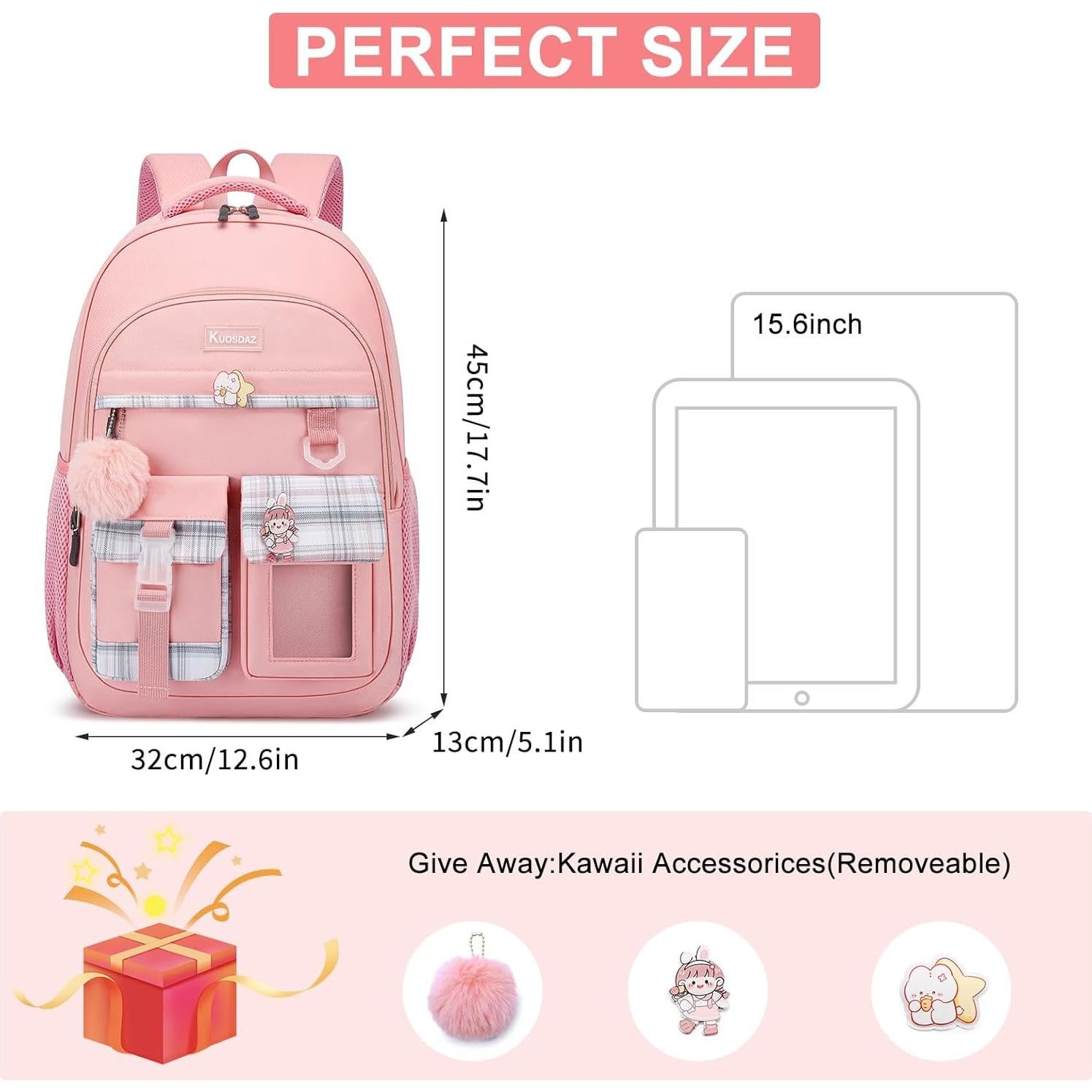 Mochila Escolar Rosa Kuosdaz 30L para Laptop 15.6" Niñas