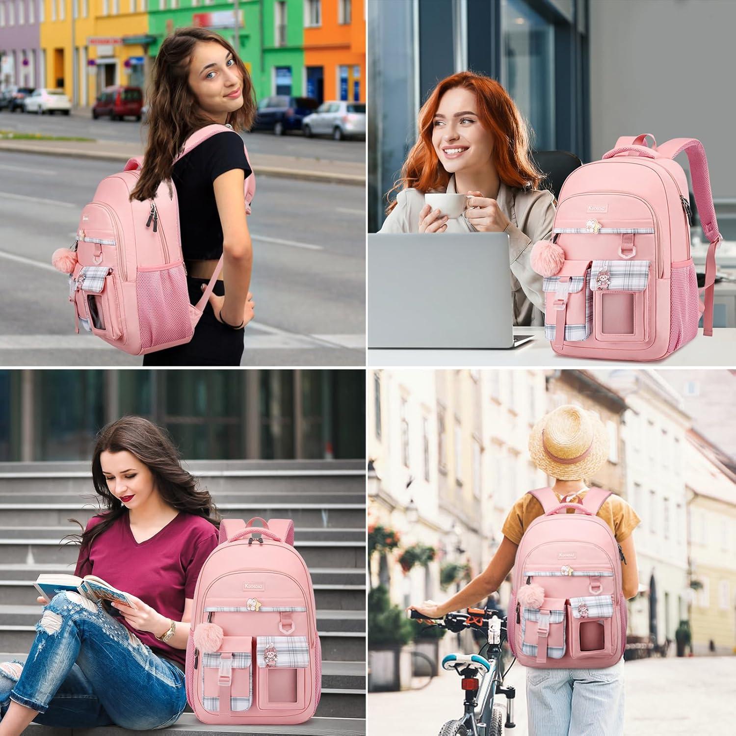 Mochila Escolar Rosa Kuosdaz 30L para Laptop 15.6" Niñas