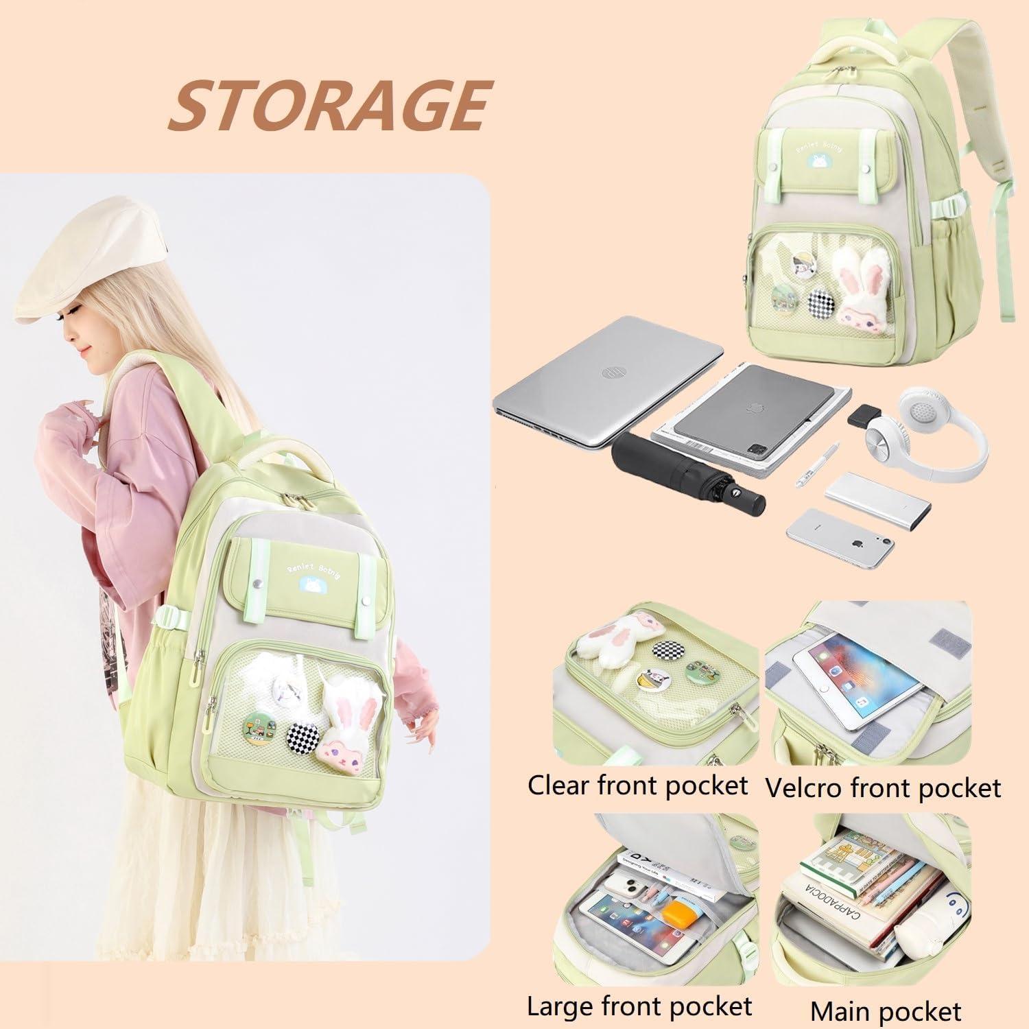 Mochila Escolar Kawaii Rosa Etaishow con Bolsillo Transparente