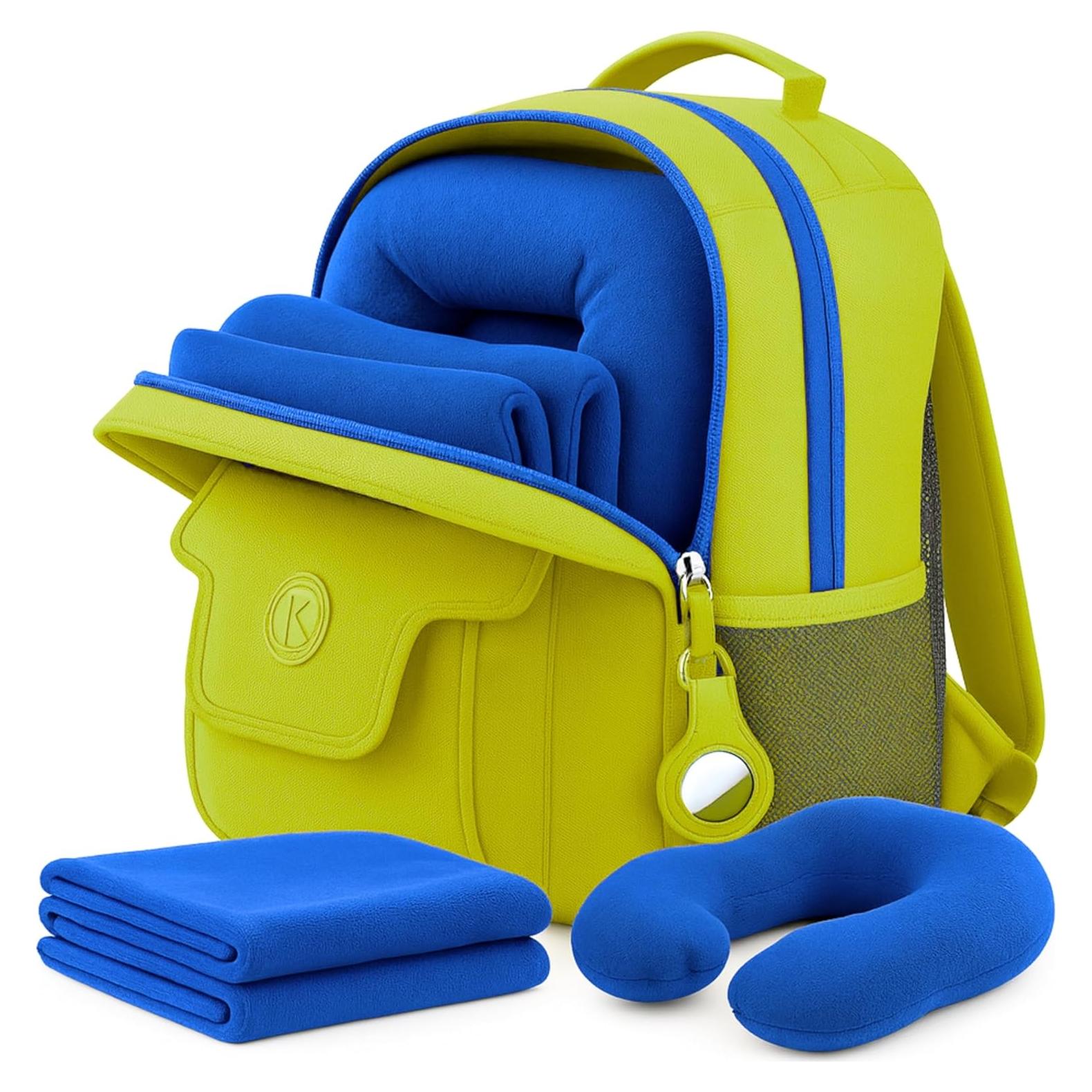 Mochila de Viaje para Niños 3 en 1 Verde Lima con Almohada y Manta