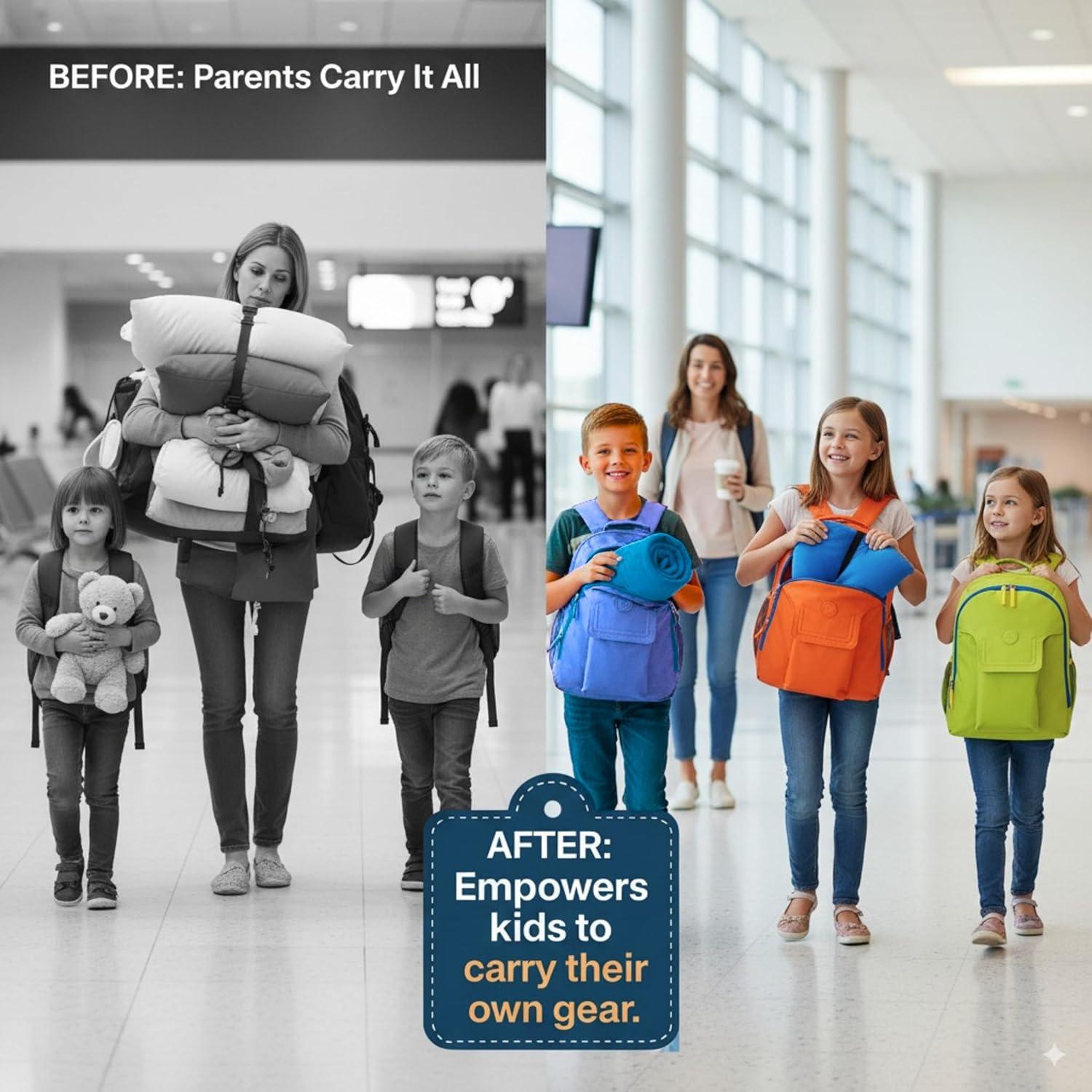 Mochila de Viaje para Niños 3 en 1 Verde Lima con Almohada y Manta