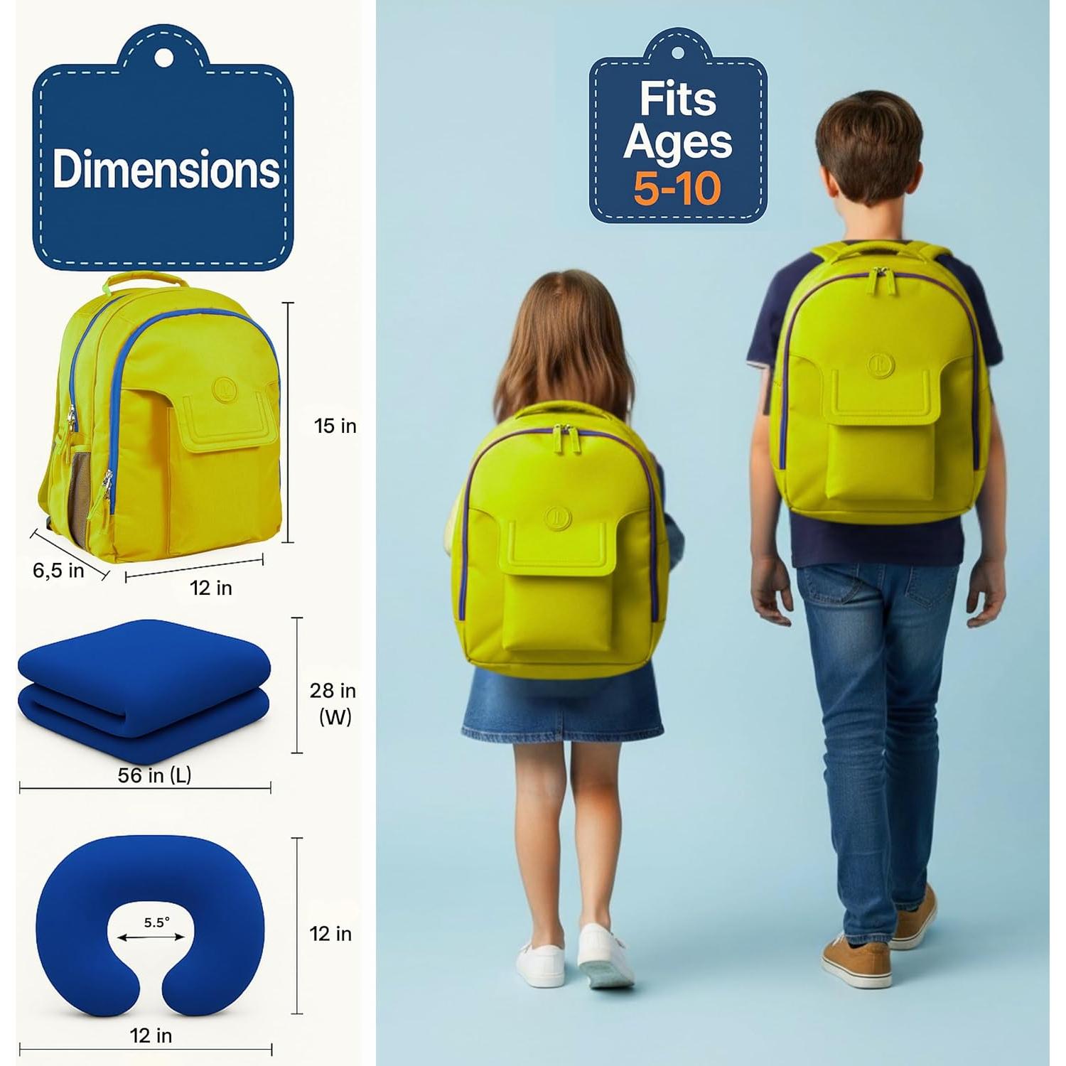 Mochila de Viaje para Niños 3 en 1 Verde Lima con Almohada y Manta