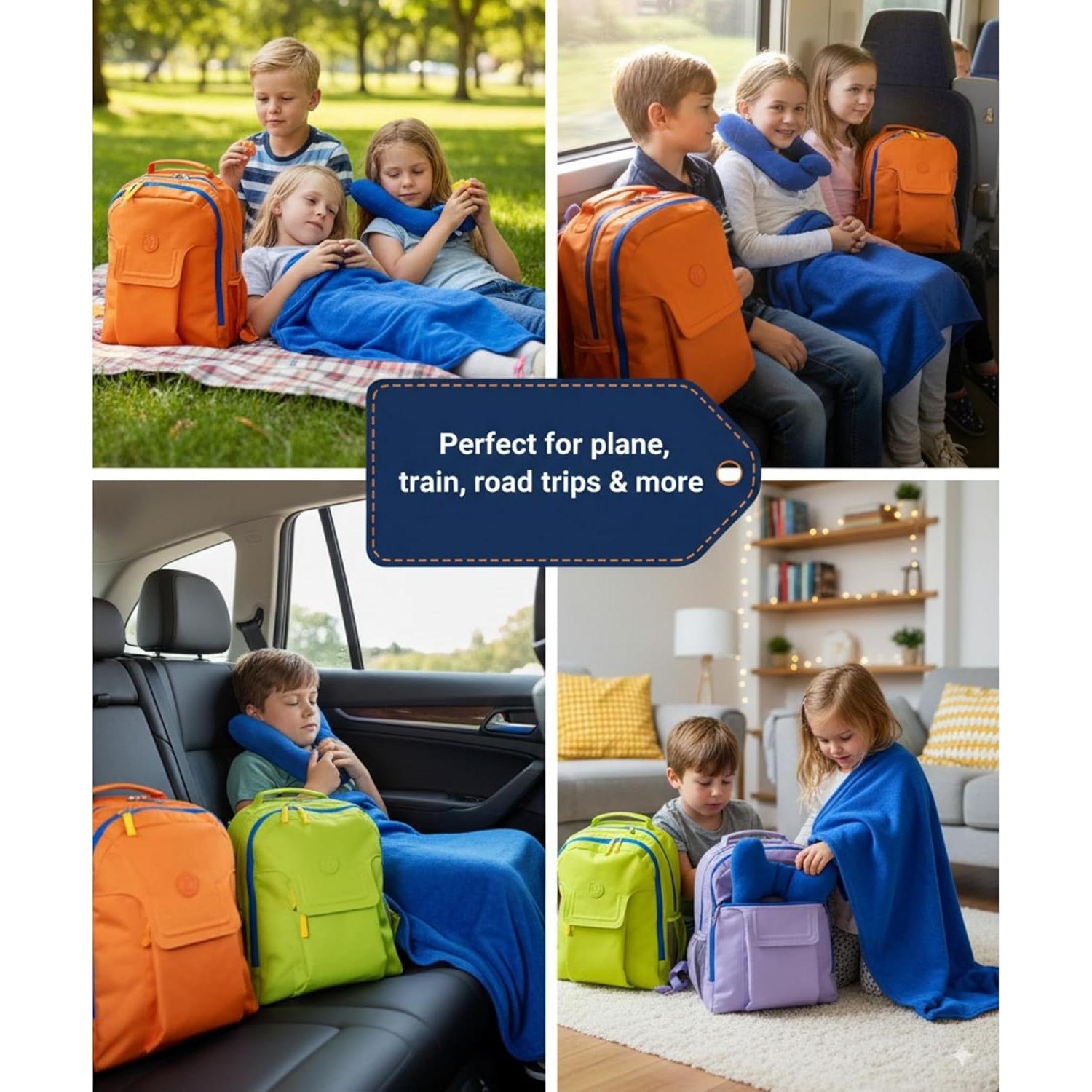 Mochila de Viaje para Niños 3 en 1 Verde Lima con Almohada y Manta