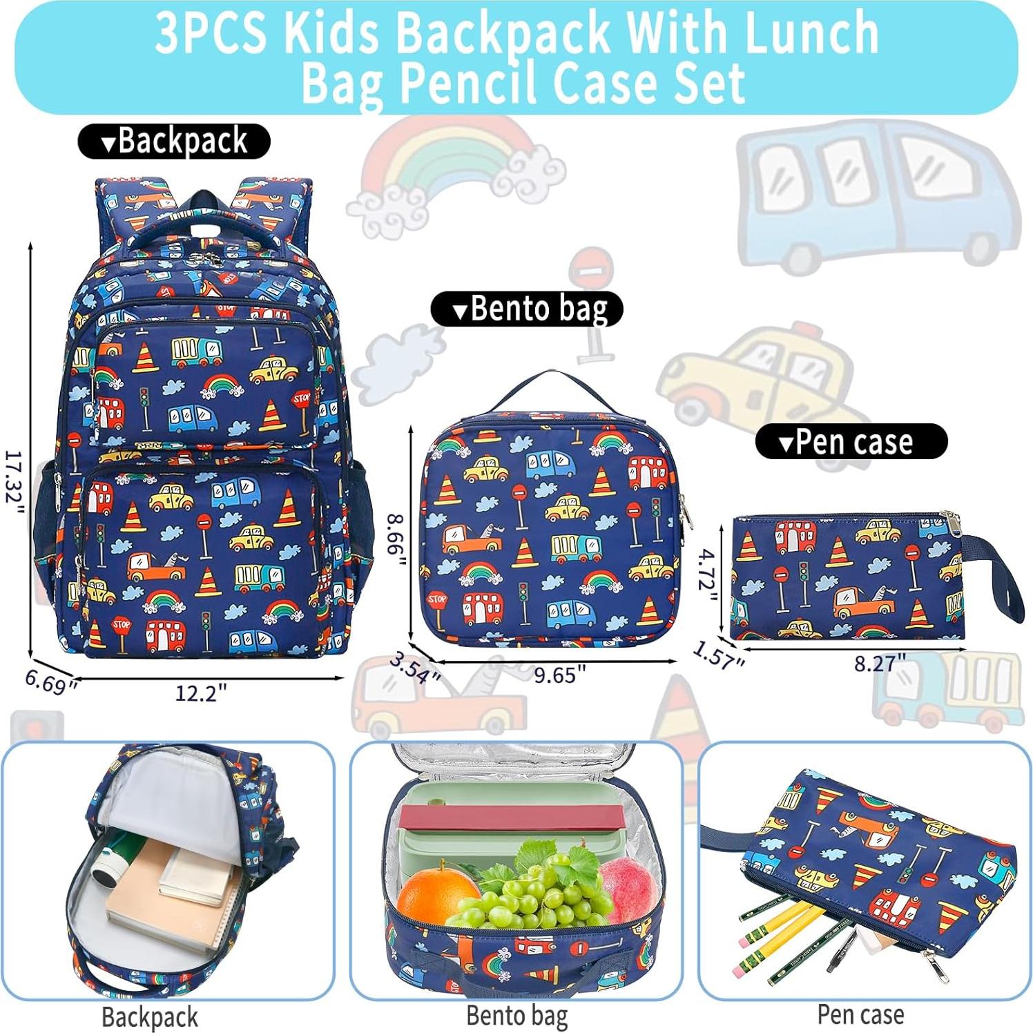 Set de 3 mochilas escolares YESGIRL con caja de almuerzo