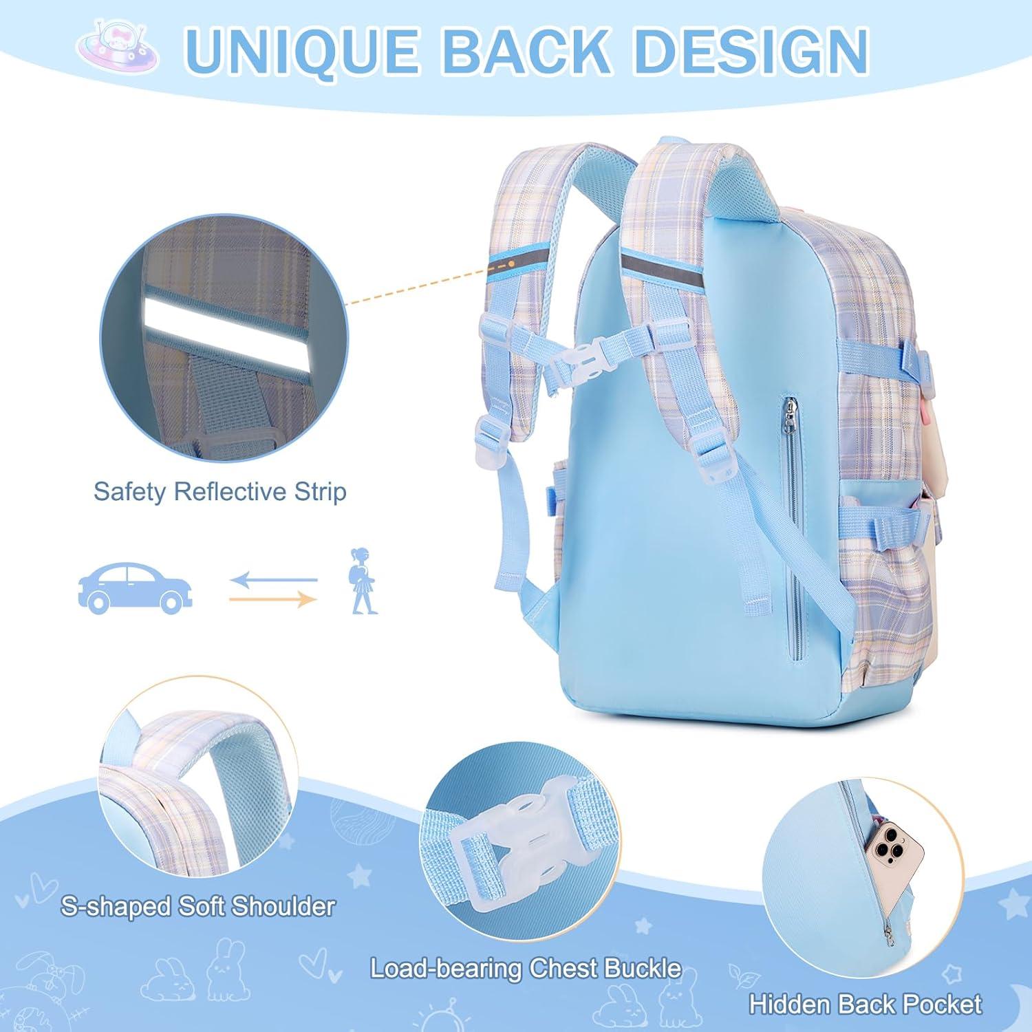 Mochila Escolar Kawaii Conejo Niñas 3PCS con Estuche y Almuerzo