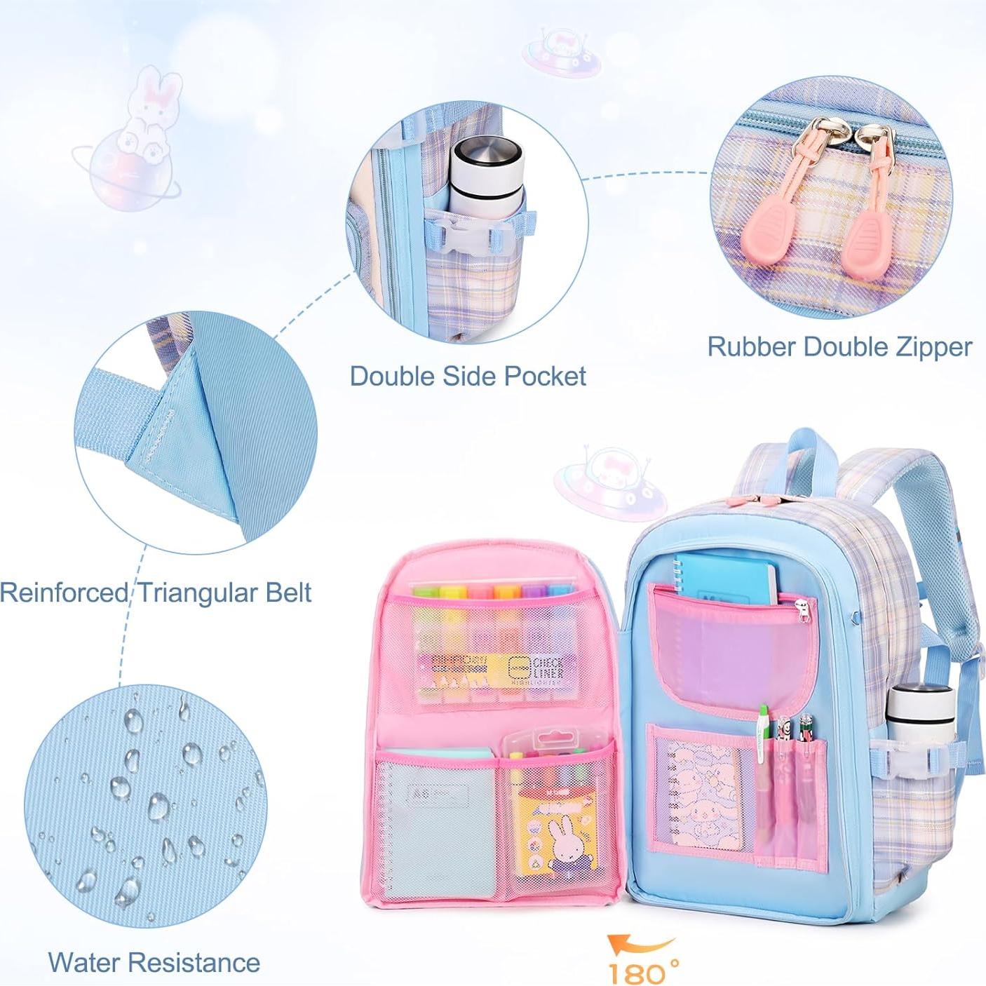 Mochila Escolar Kawaii Conejo Niñas 3PCS con Estuche y Almuerzo