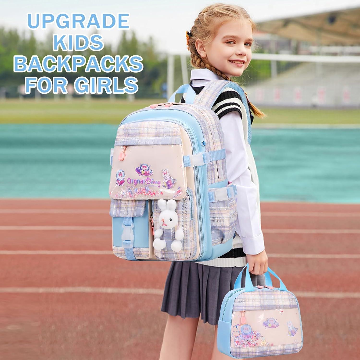 Mochila Escolar Kawaii Conejo Niñas 3PCS con Estuche y Almuerzo