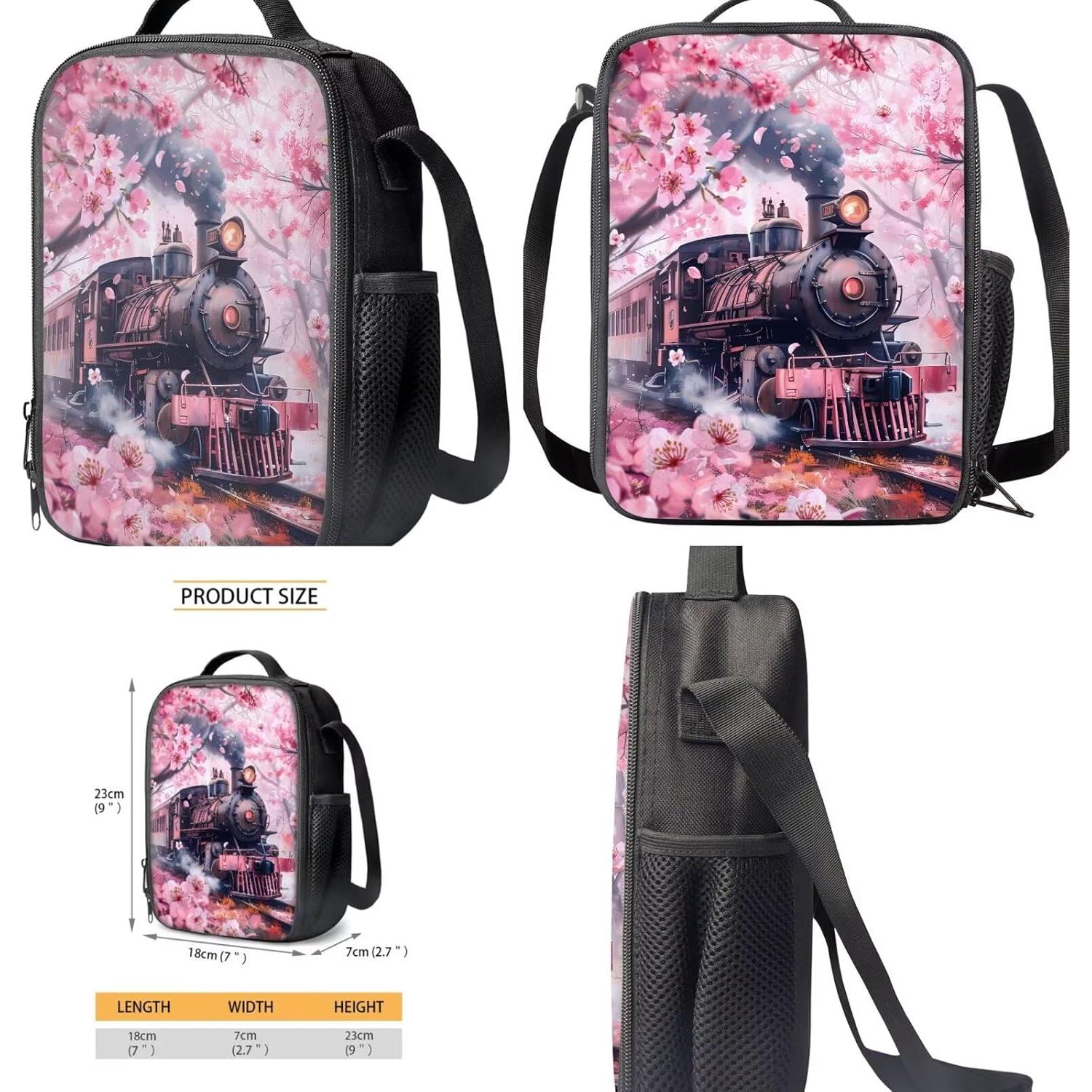 Mochila Escolar 4 en 1 Gomyblomy Niñas Tren de Vapor Flores