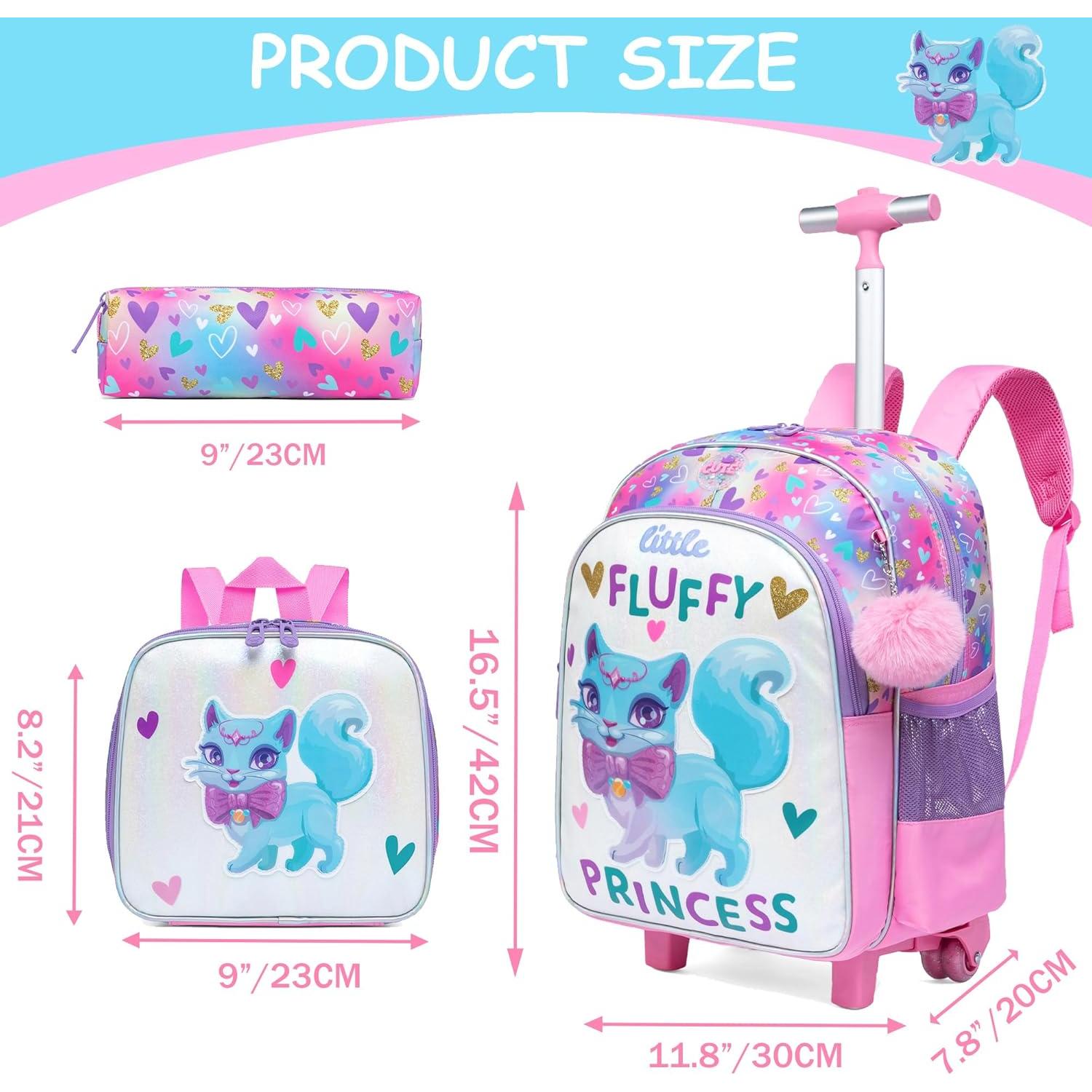 Mochila Rodante para Niñas Meetbelify Gato Púrpura 42x30x20cm