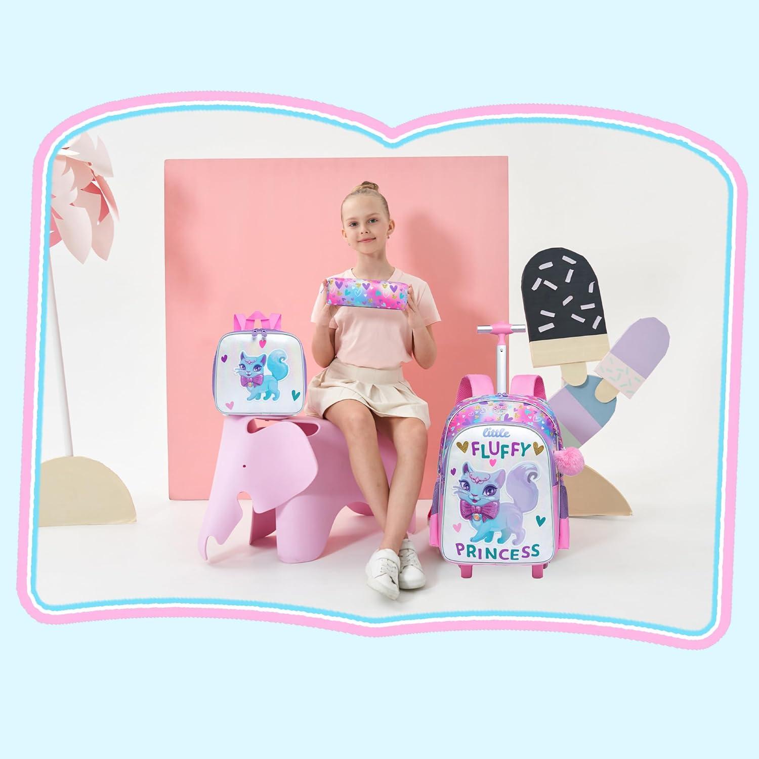 Mochila Rodante para Niñas Meetbelify Gato Púrpura 42x30x20cm