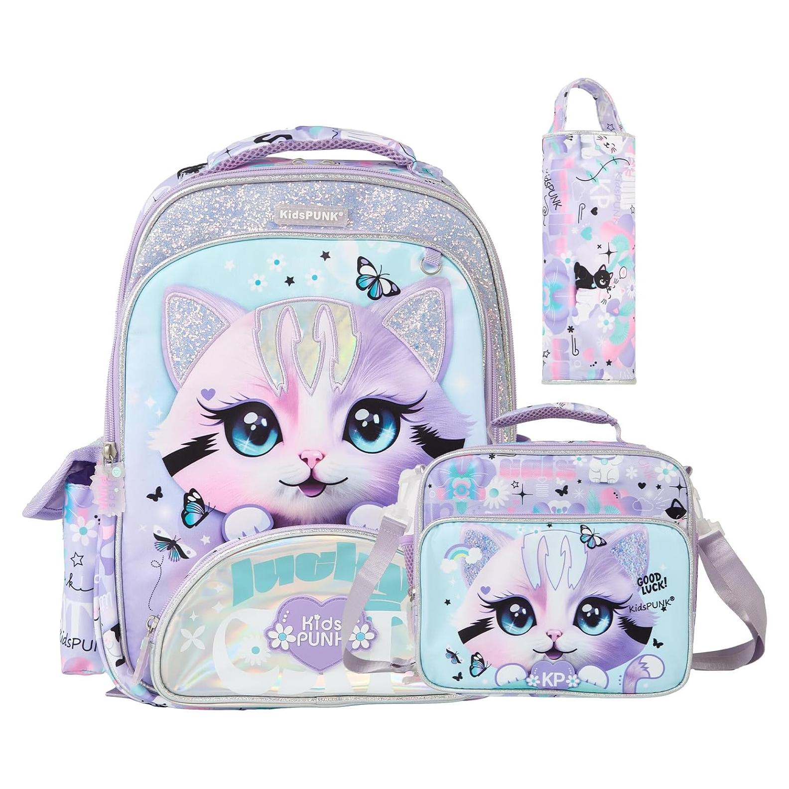 Mochila Escolar Niñas Kawali Gato Púrpura 16L Ergonómica