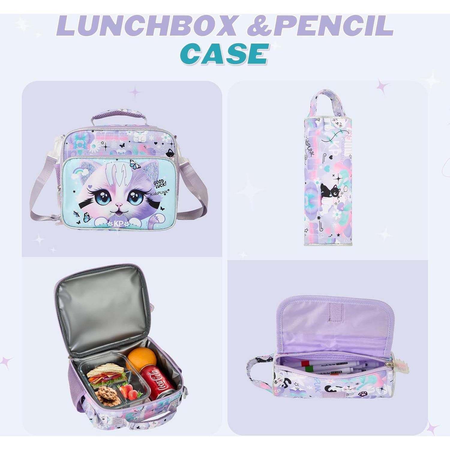 Mochila Escolar Niñas Kawali Gato Púrpura 16L Ergonómica