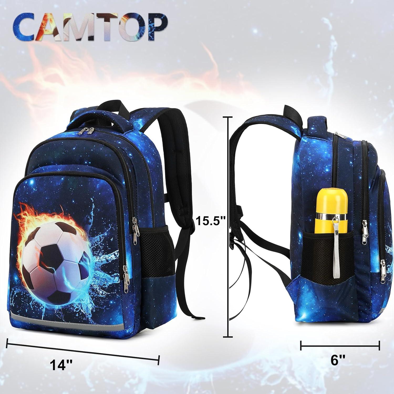 Mochila Escolar CAMTOP Niños Fútbol 40x12.7x28 cm Resistente