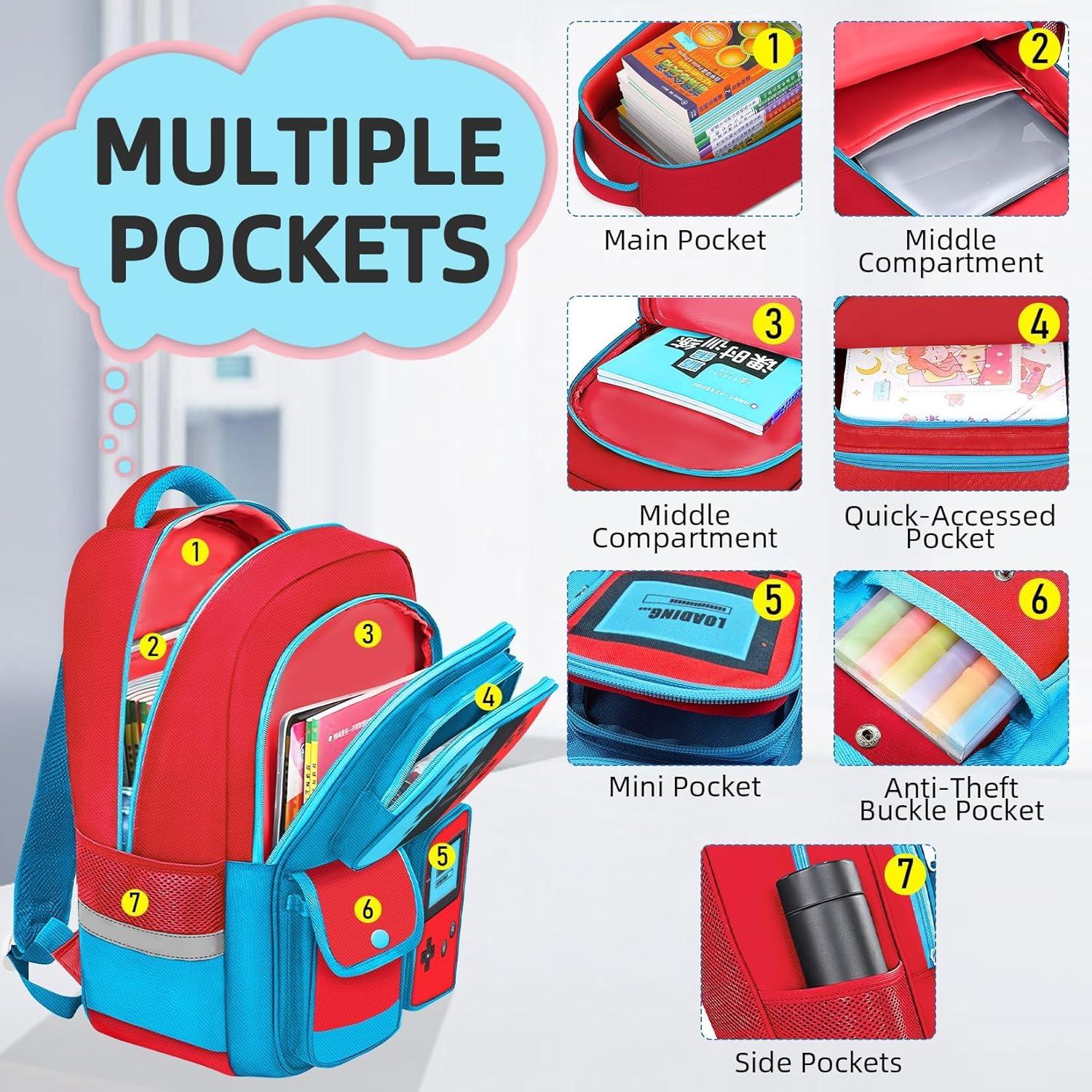 Set de 3 Mochilas Gamer para Niños con Almuerzo - 43 cm