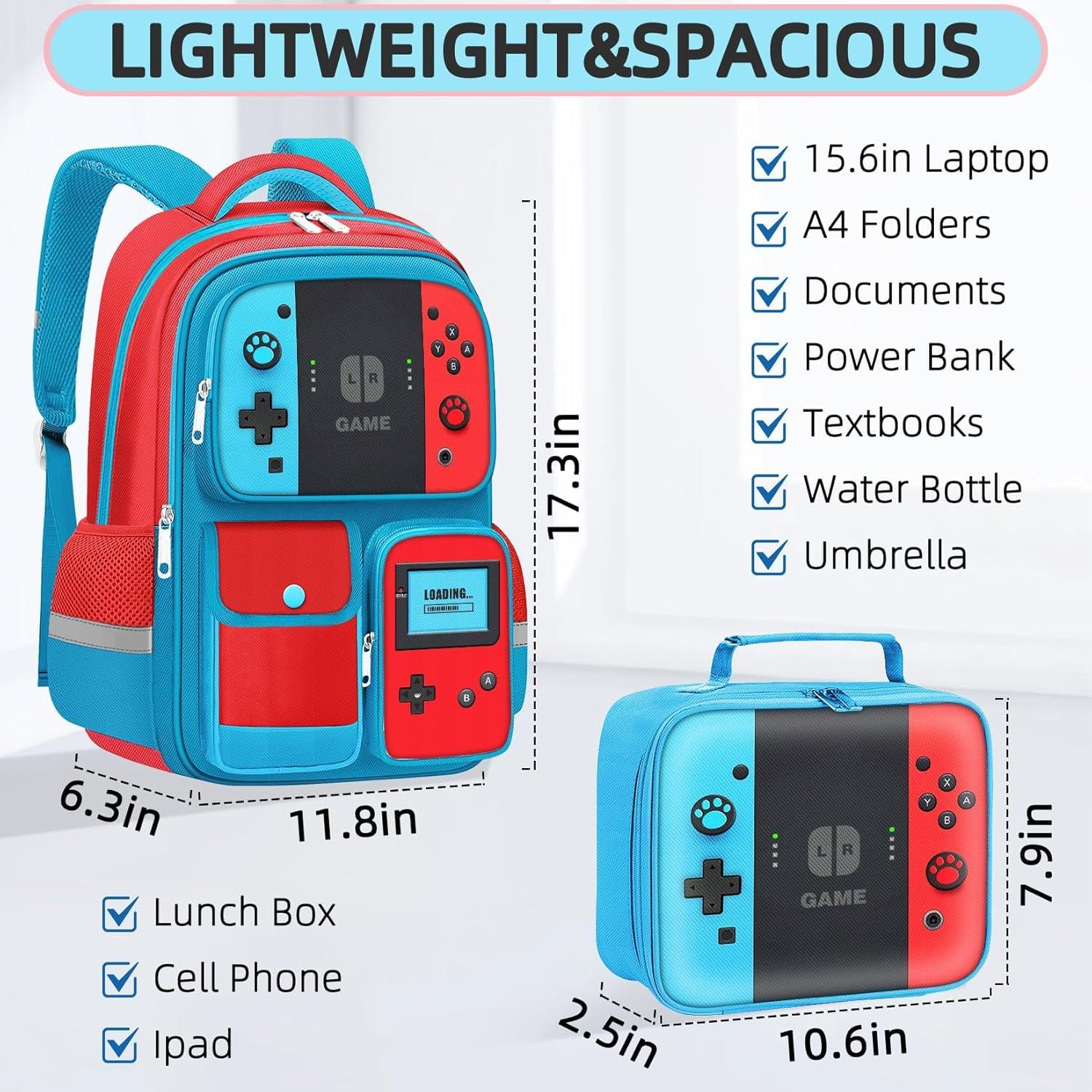 Set de 3 Mochilas Gamer para Niños con Almuerzo - 43 cm