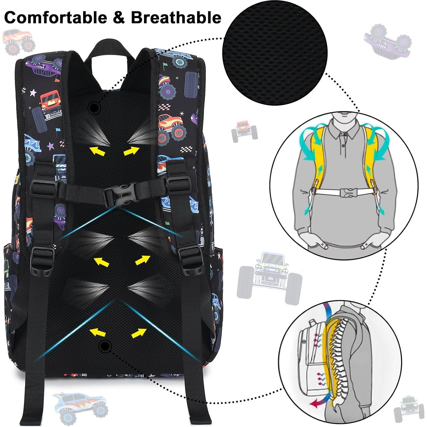 Mochila Escolar CAMTOP Monster Truck con Bolsa de Almuerzo