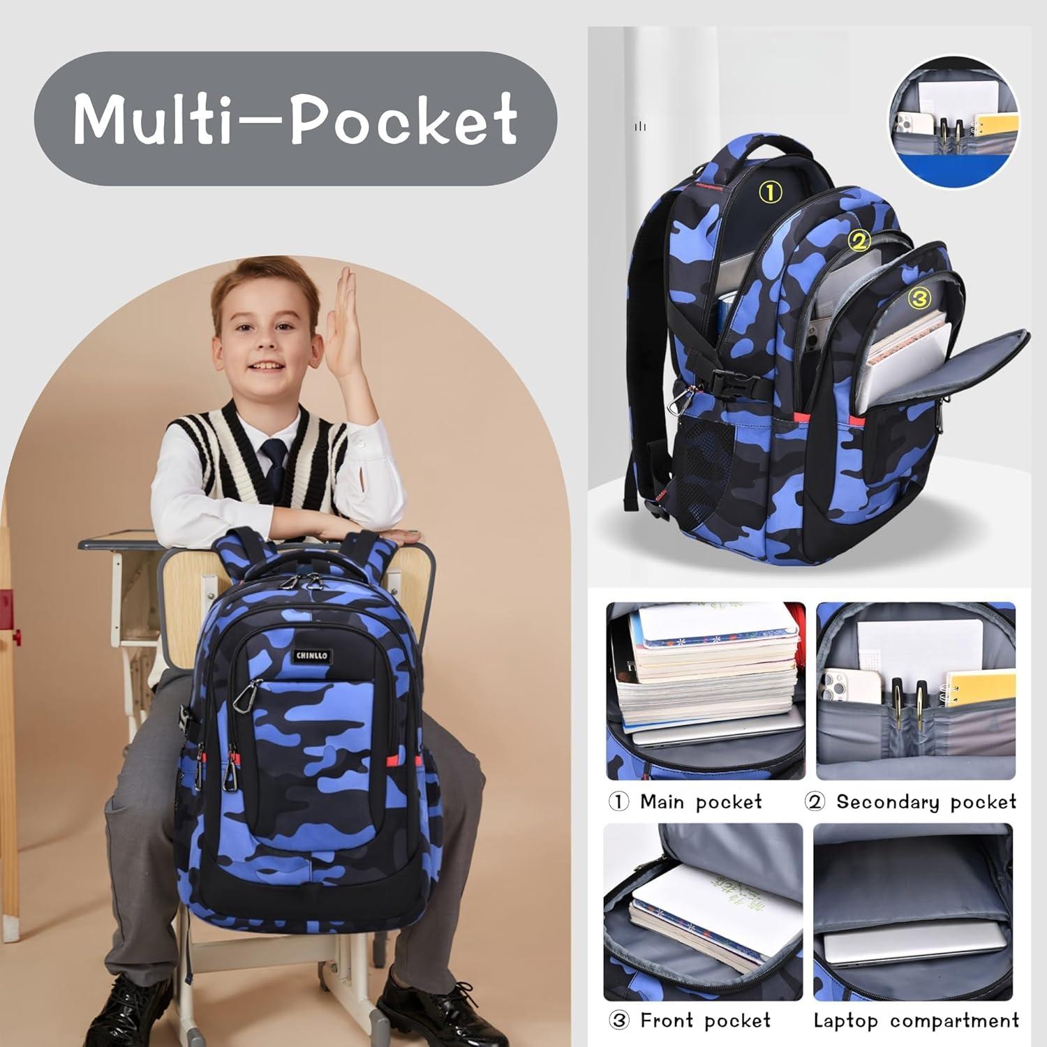 Mochila Escolar Camo para Niños 31x18x45 cm Resistente Agua