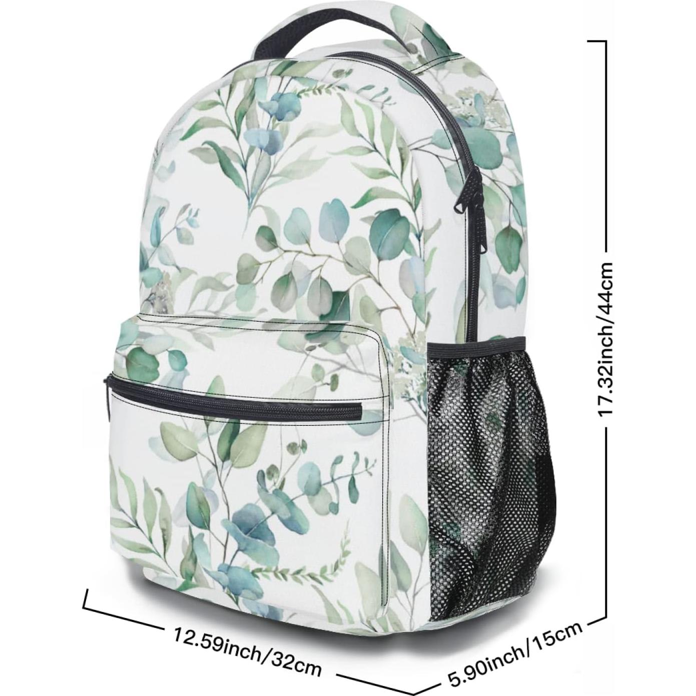 Mochila Escolar Miaoquhe Hojas Verdes Salvia 15L 40x17x29cm
