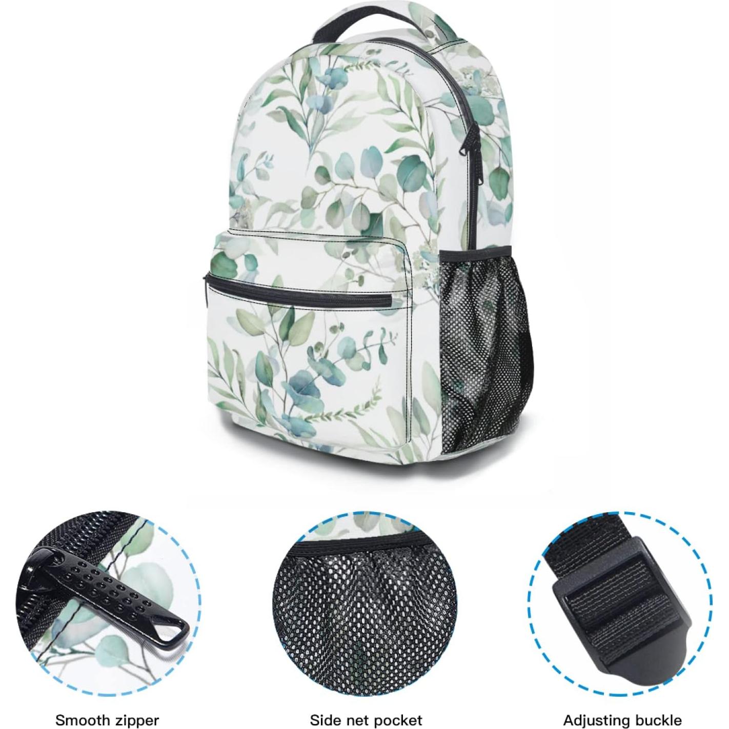 Mochila Escolar Miaoquhe Hojas Verdes Salvia 15L 40x17x29cm