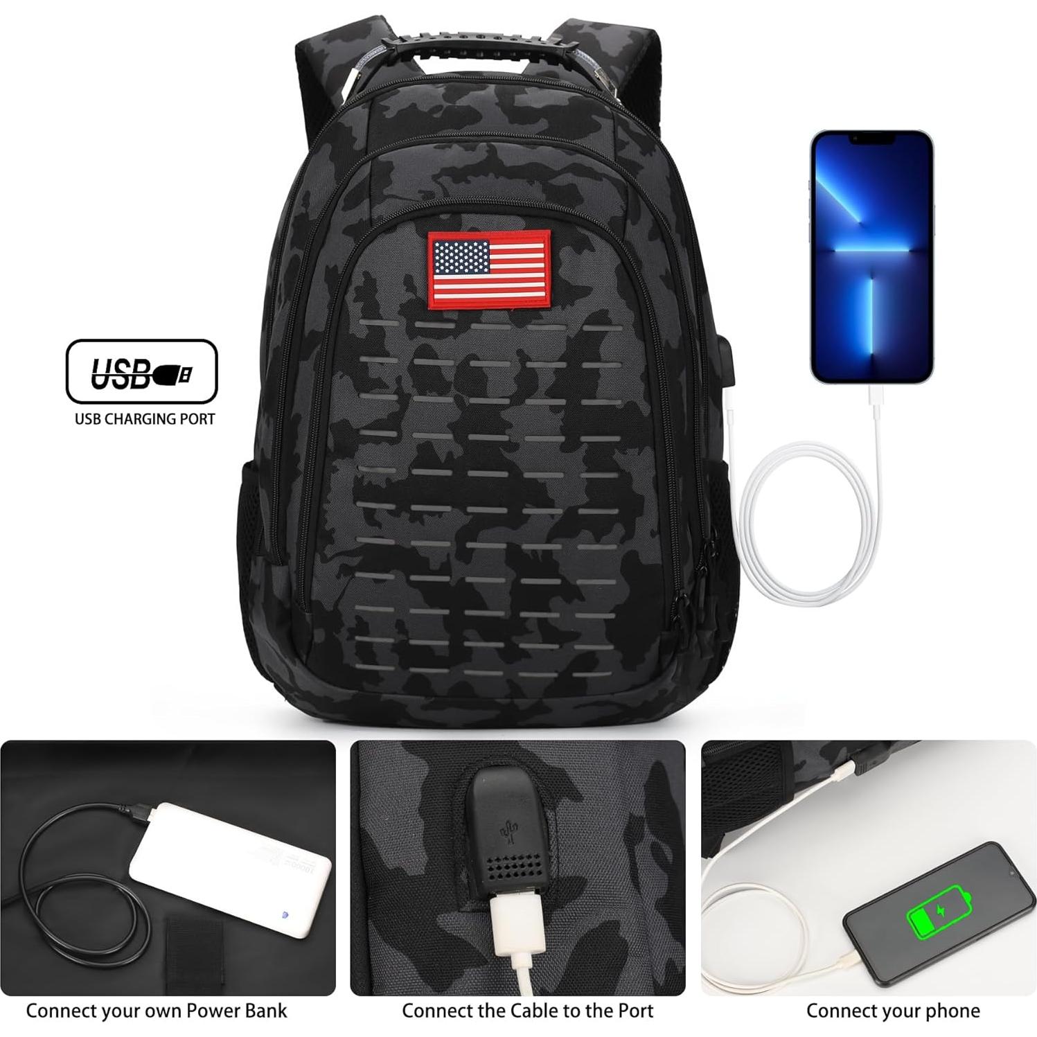 Mochila Táctica Camo Outdoor Plus 40L con Carga USB