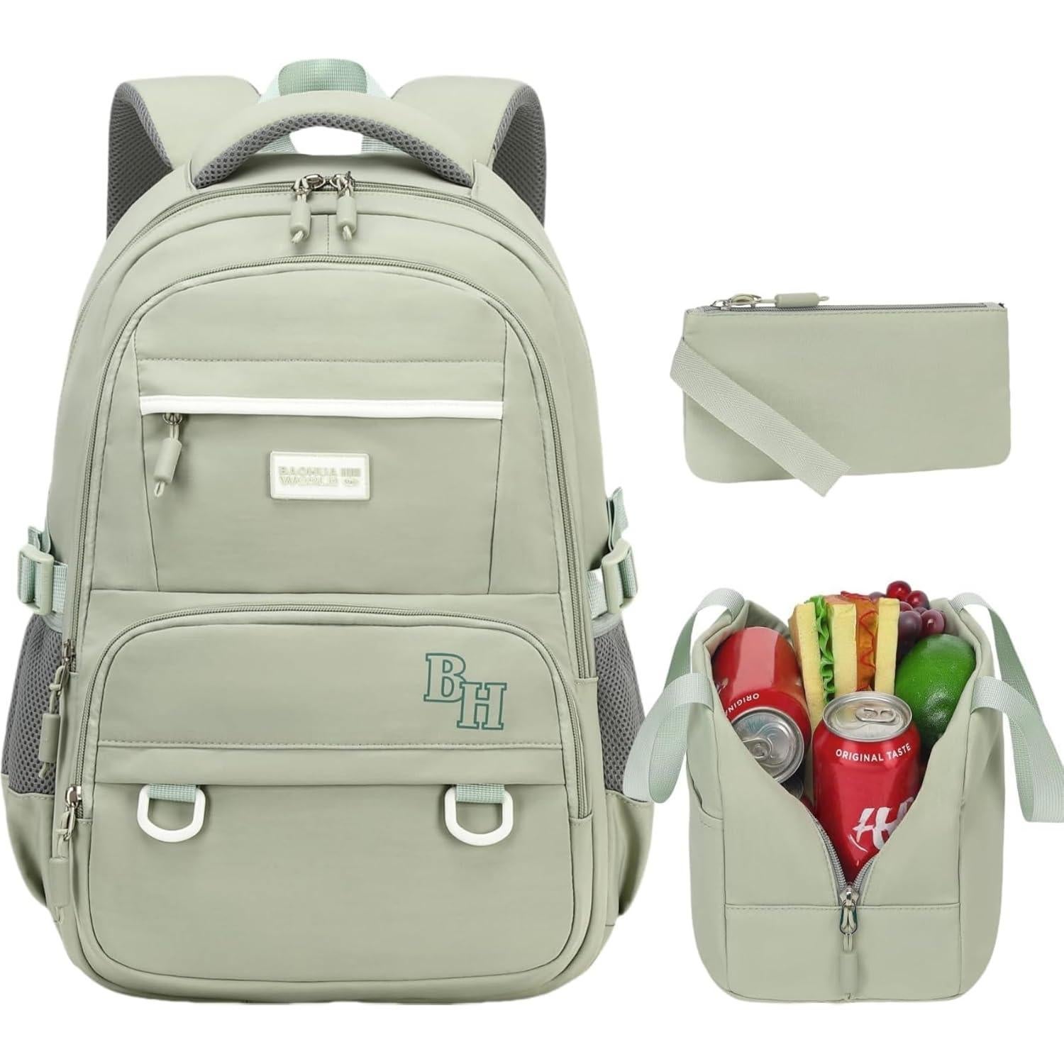 Mochila Escolar CAMTOP para Niñas 3 en 1 Verde Salvia