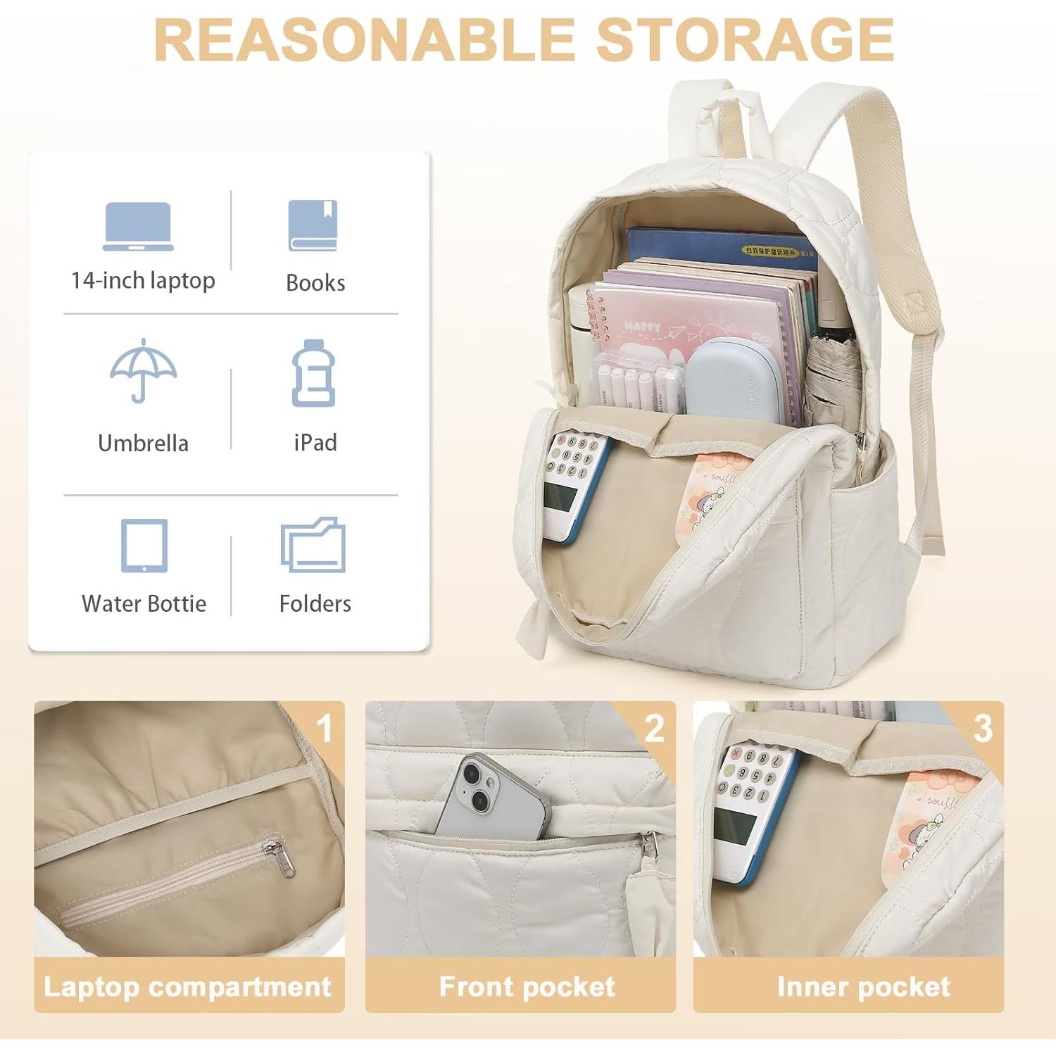 Mochila Escolar LEDAOU Beige Acolchado 18L para Niñas